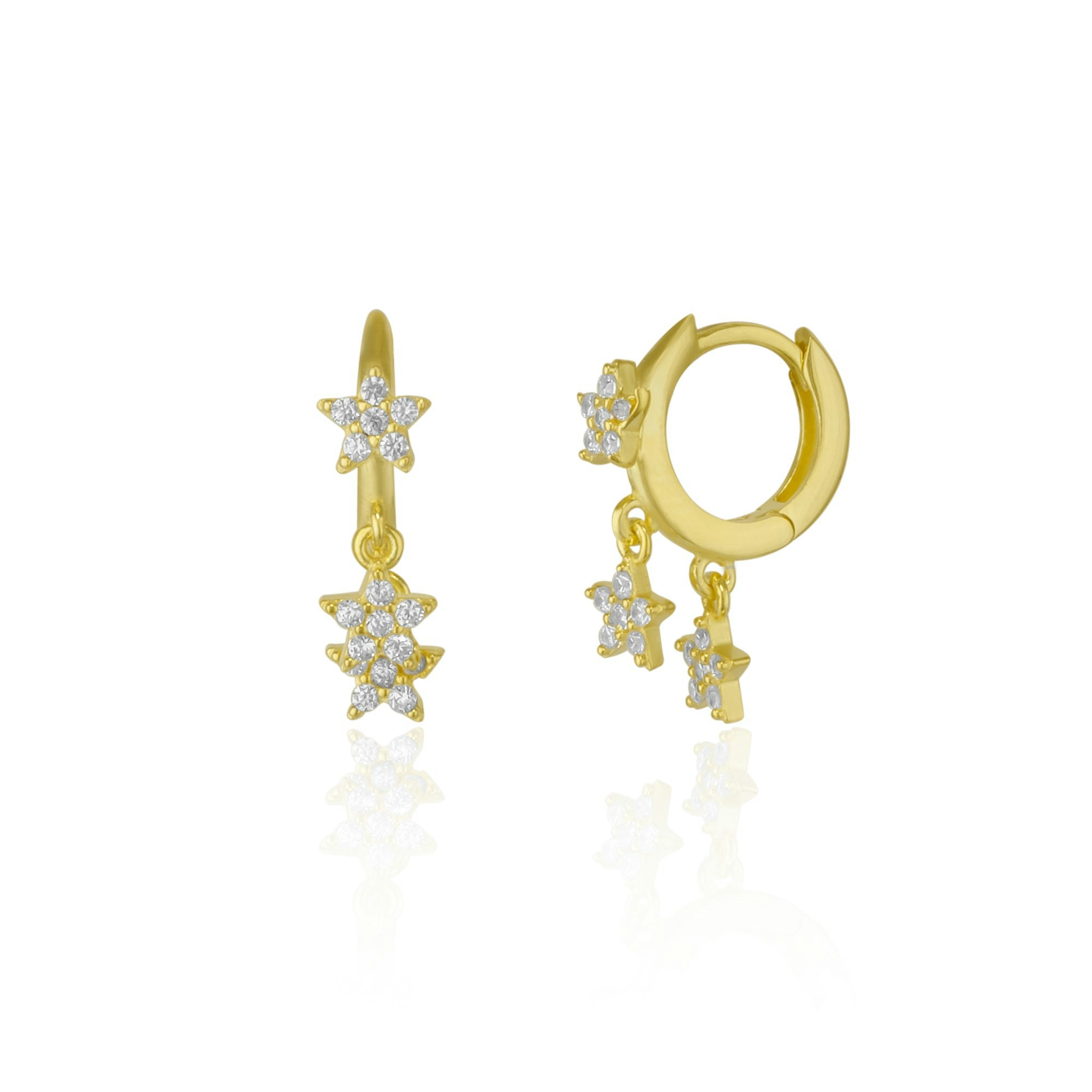 Spero London Silver/Gold Star Sterling Eardrop Hoop Earrings