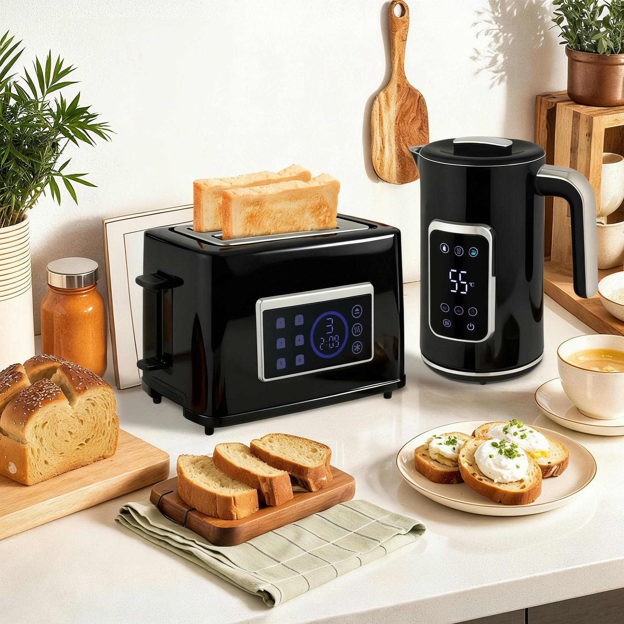 HOMCOM 1.7L Kettle and 2 Slice Toaster Set - Black - Rapid Boil - Image 3