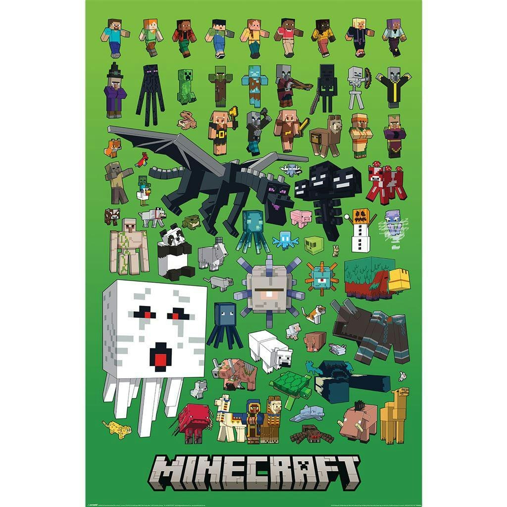 Minecraft Character Montage Poster - Multicoloured - Multicoloured 91.5Cm X 0.12Cm X 61Cm