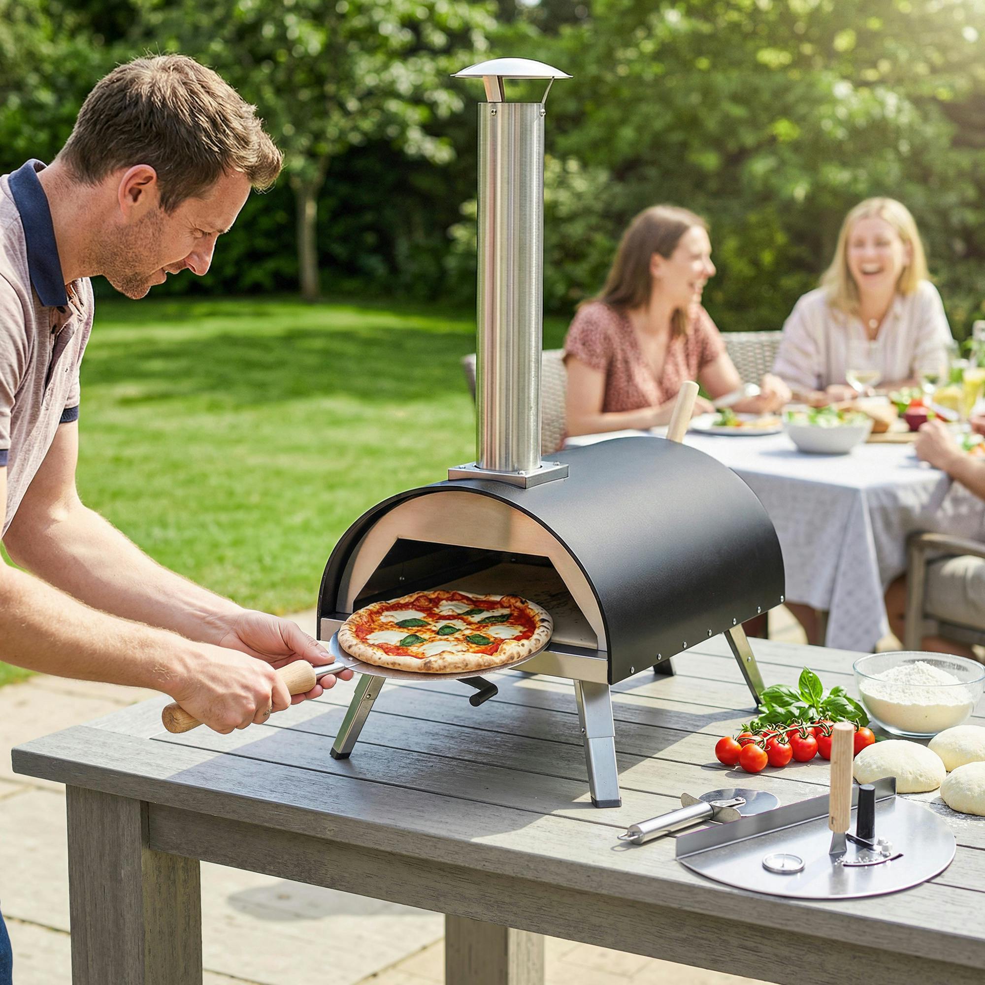 Outsunny Black Outdoor Pizza Oven Portable W/ 12" Rotating Stone - 79 X 50 X 87 Cm - Stainless Steel, Cordierite