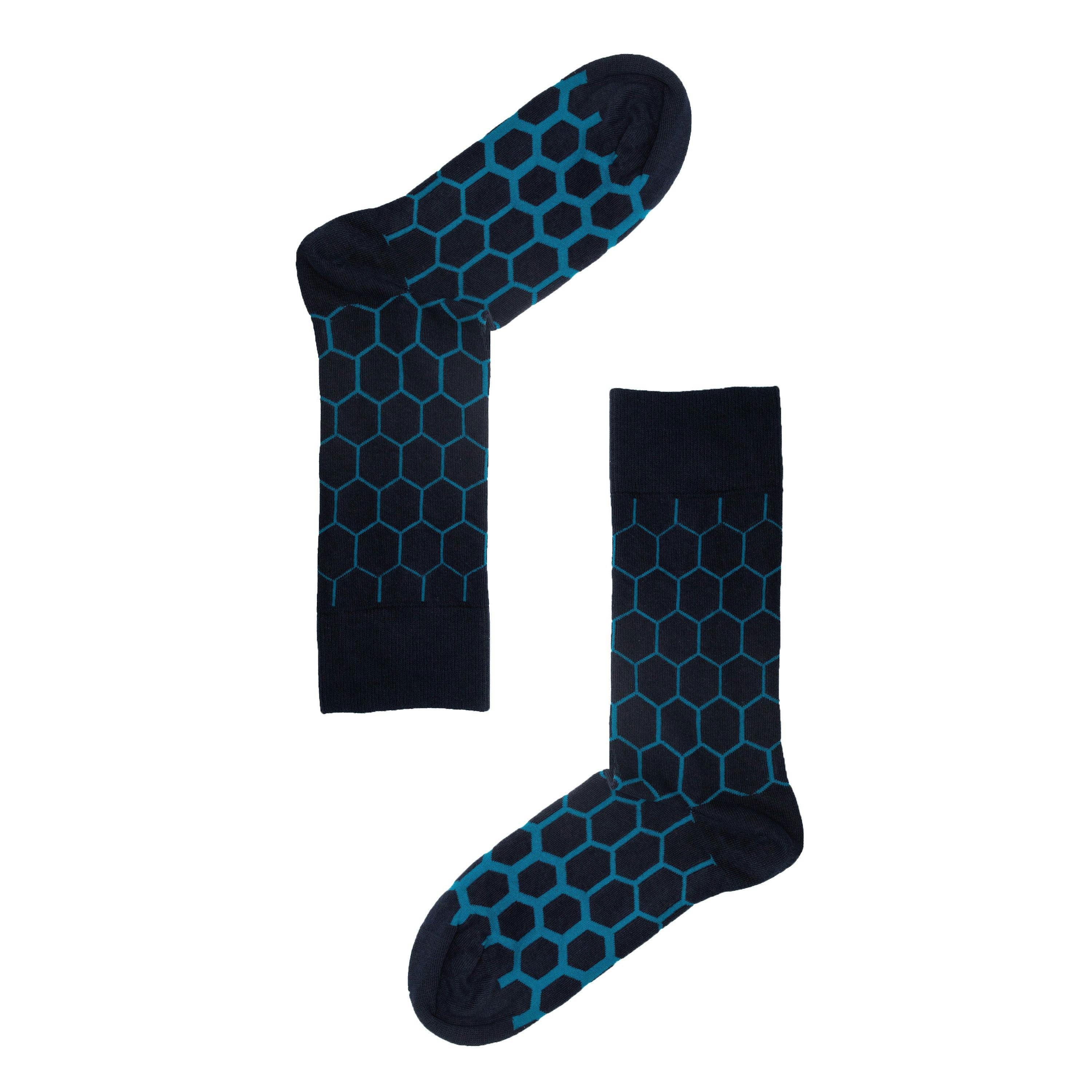 Jemsox Men's Graduated Hexagon Organic Cotton Socks - Teal - One Size / Eur 41-46 / Uk 7-11