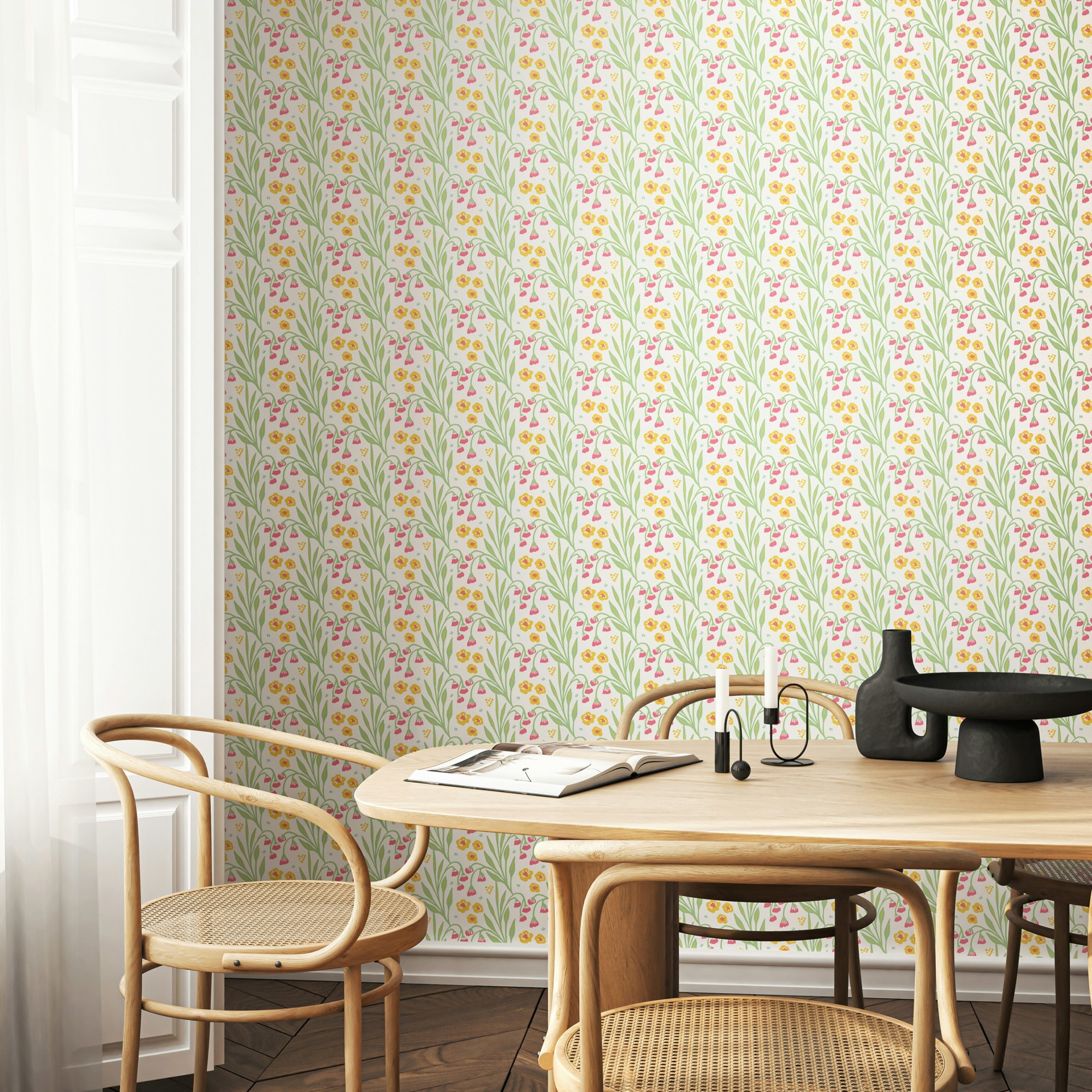 Rackhams Meadow Stripe - Spring Bloom 10M Wallpaper