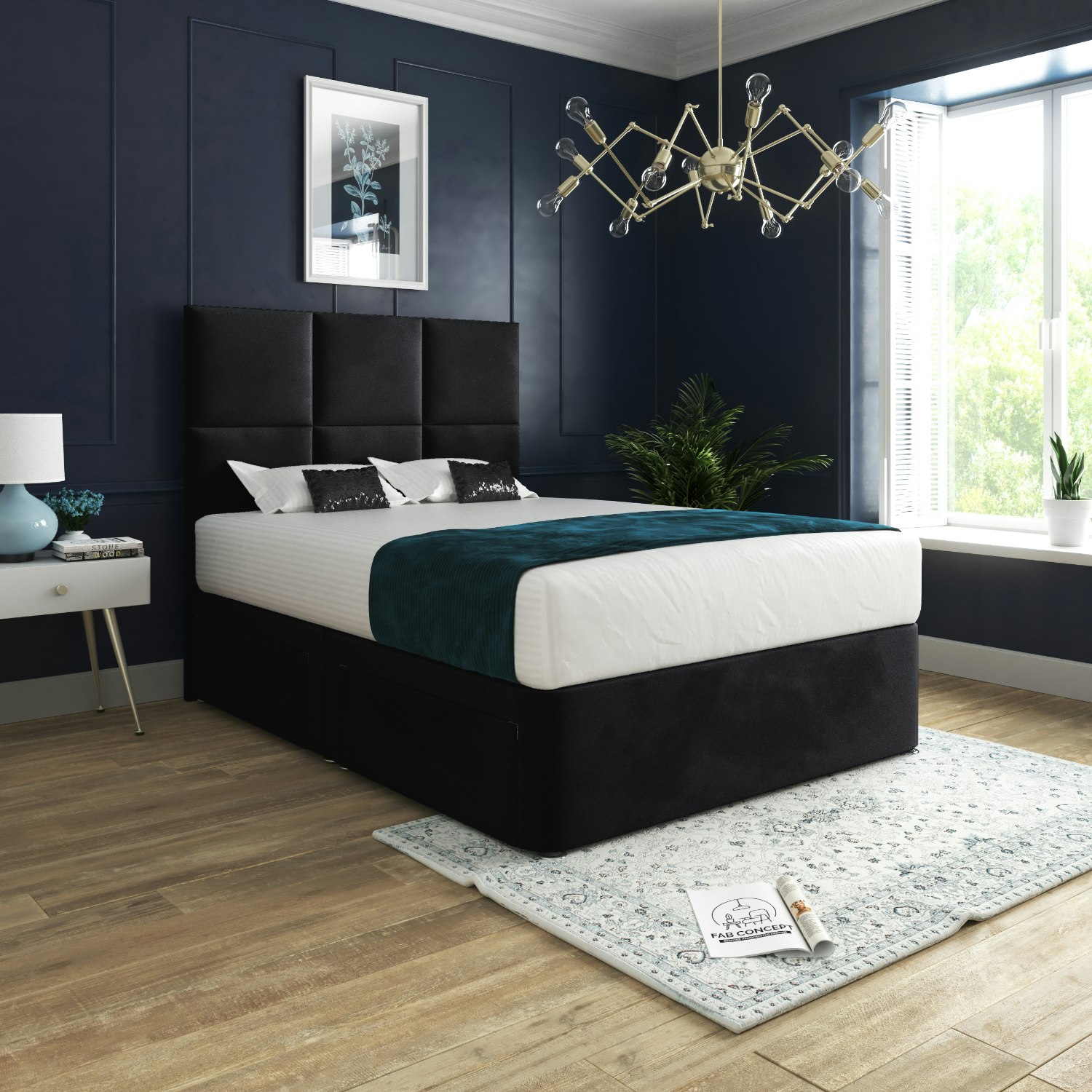 Rackhams Black Caprio Upholserted Floorstanding Headboard With Divan Bed Frame - Small Single