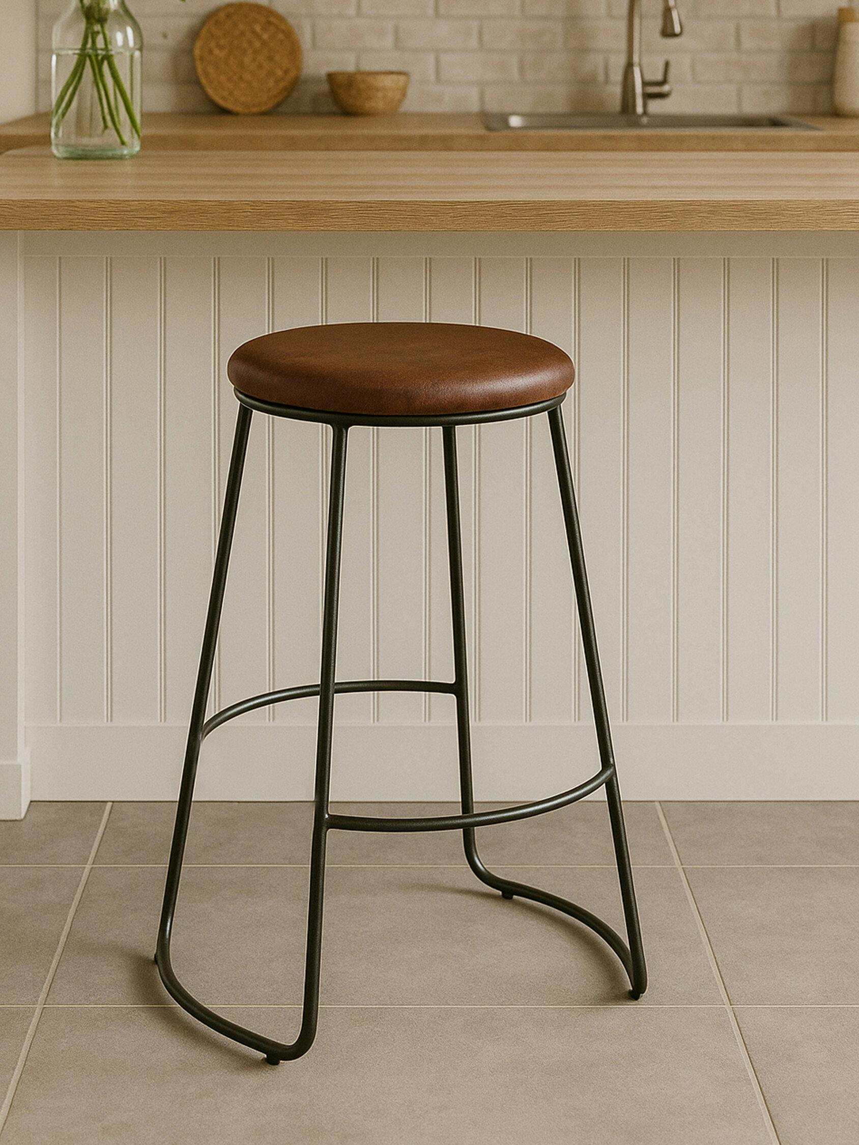 Interiors By Premier Black/Brown Brixton Faux Leather Bar Stool With Metal Legs - Image 3
