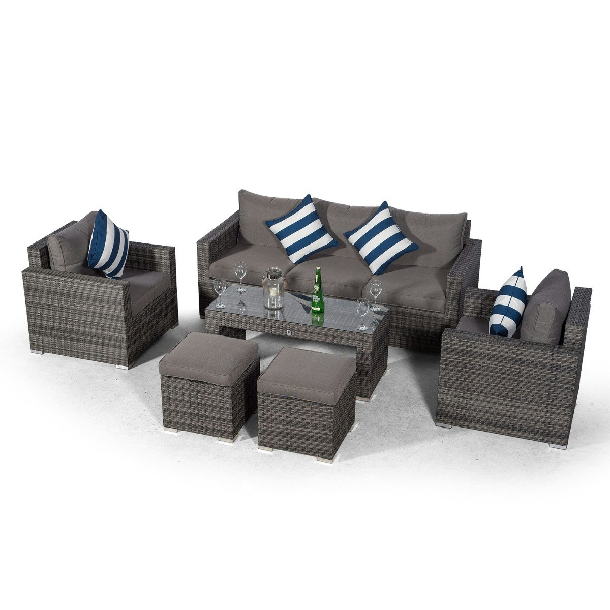 Giardino Grey Sydney Rattan 5 Seater Sofa Set With Coffee Table And 2 Stools - 1