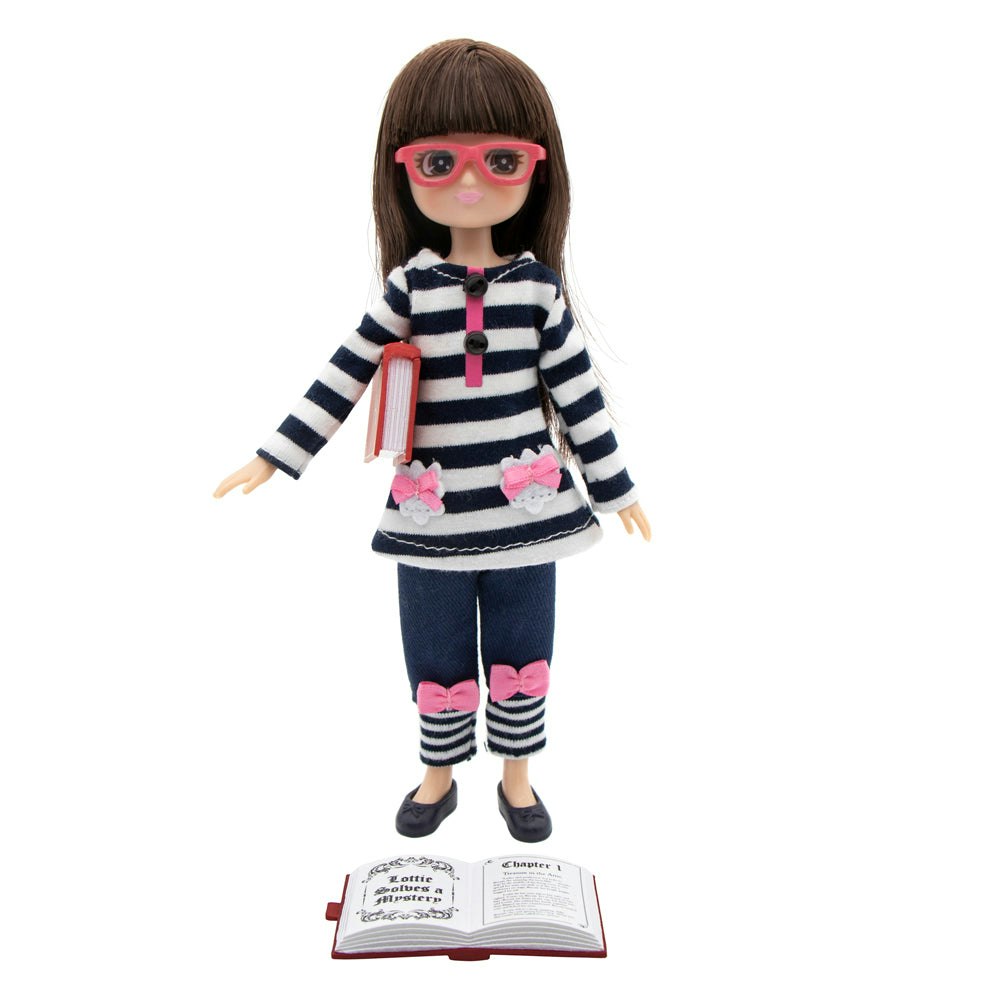 Lottie Doll Girls Pink Lottie Dolls Story Time Doll With Striped Shirt Outfit & Glasses