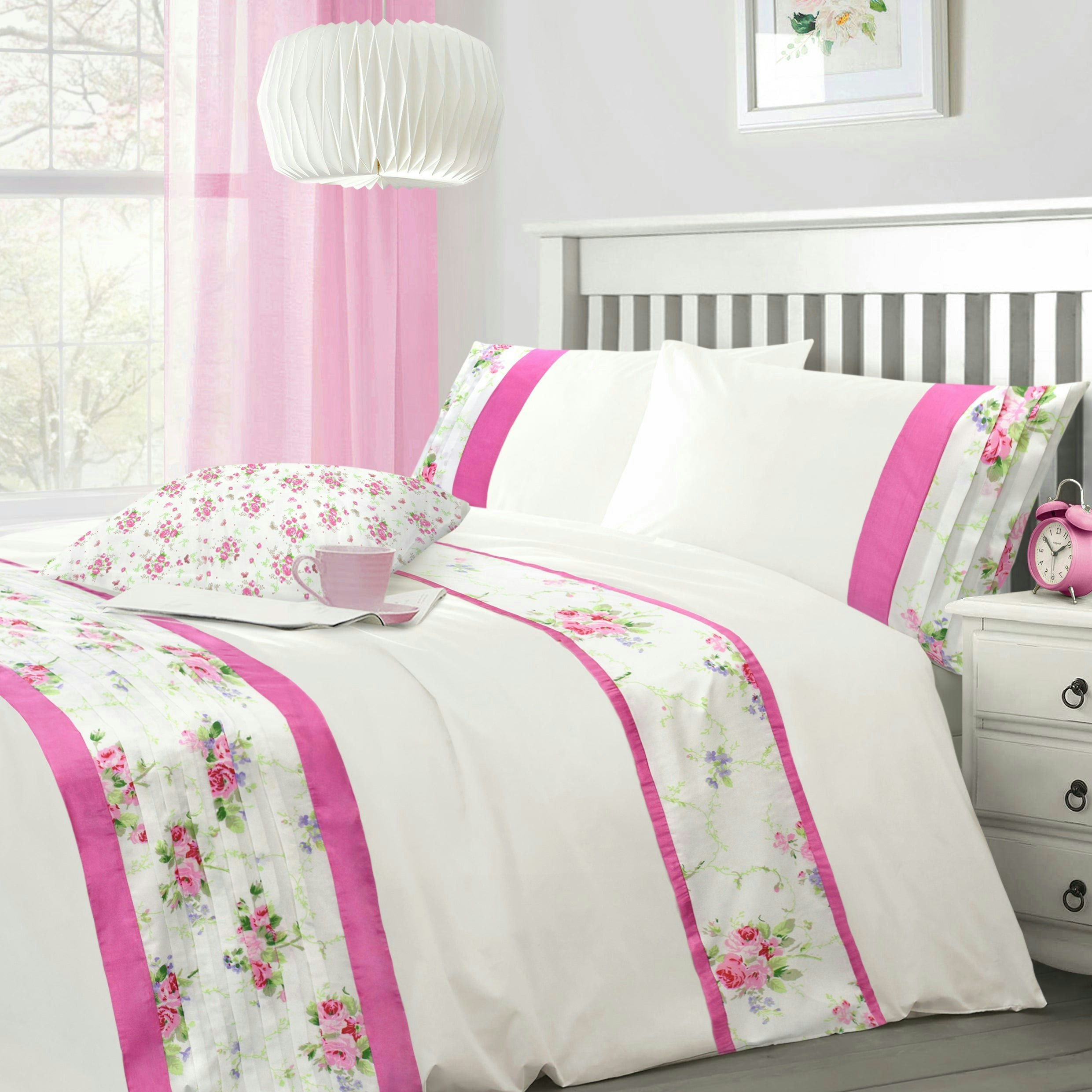 Intimates White Yvette Floral Pleated Duvet Cover & Pillowcase Set - Double