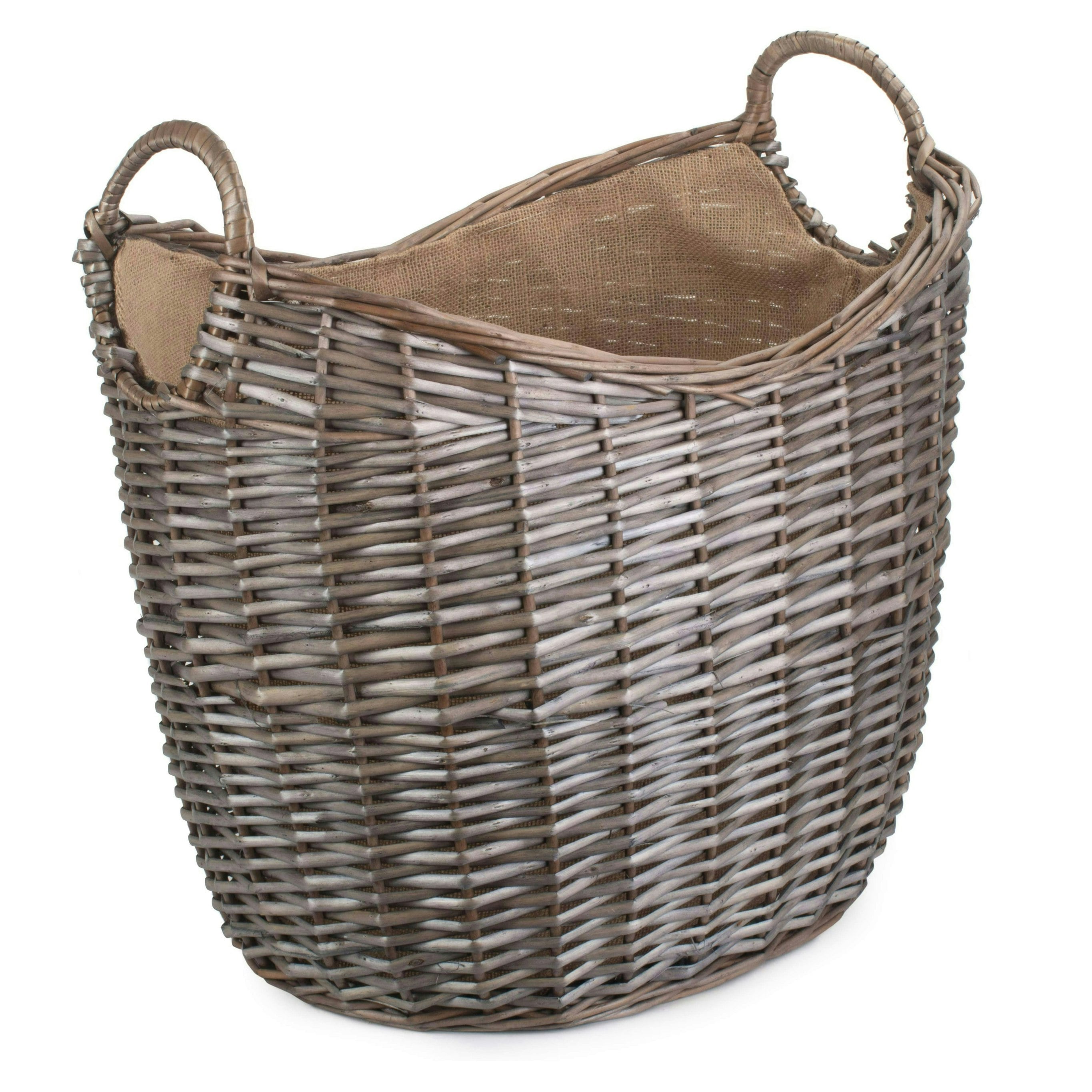 Red Hamper Red/Brown Hamper Scoop Neck Antique Wash Hessian Lined Wicker Log Basket - Large