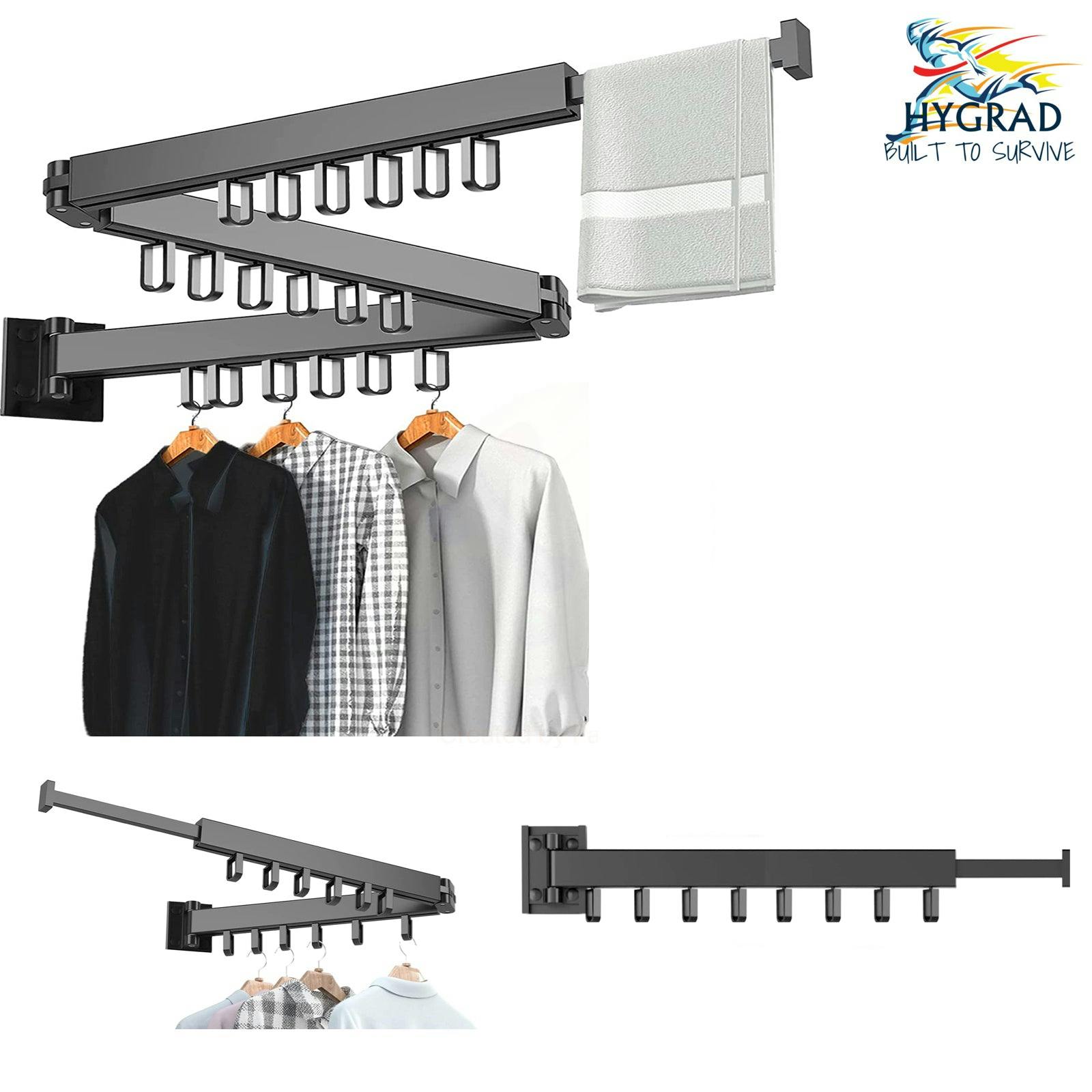 Wall Mounted Clothes Drying Rack Space Saving Clothes Drying Airer Rack, Retractable Fold Away Laundry Drying Rack Outdoor & Indoor Neat Formal Drying Rack (Black - Three Rod - 114cm) - Image 3