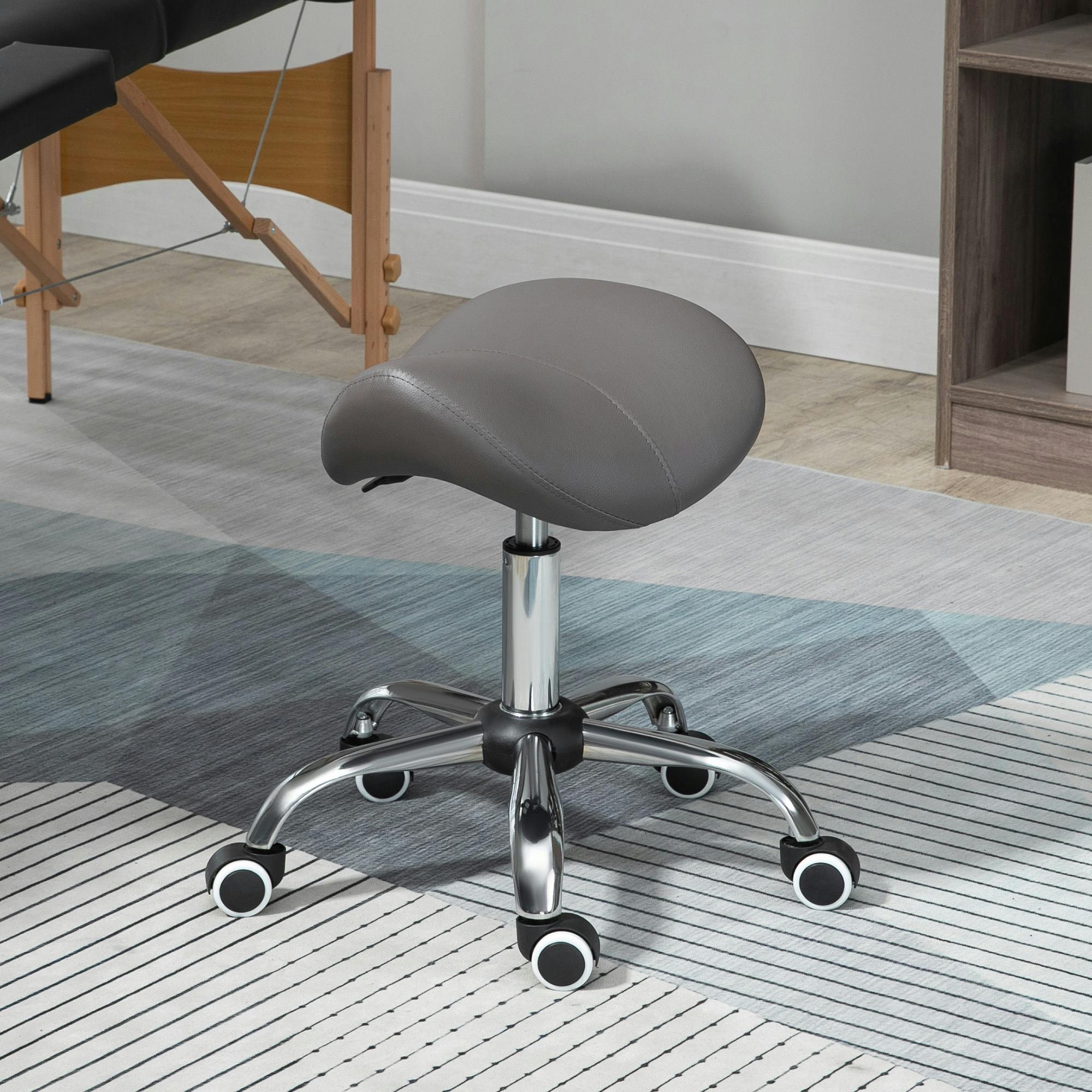 Homcom Grey Pu Leather Saddle Stool With Moulded Padded Seat Adjustable