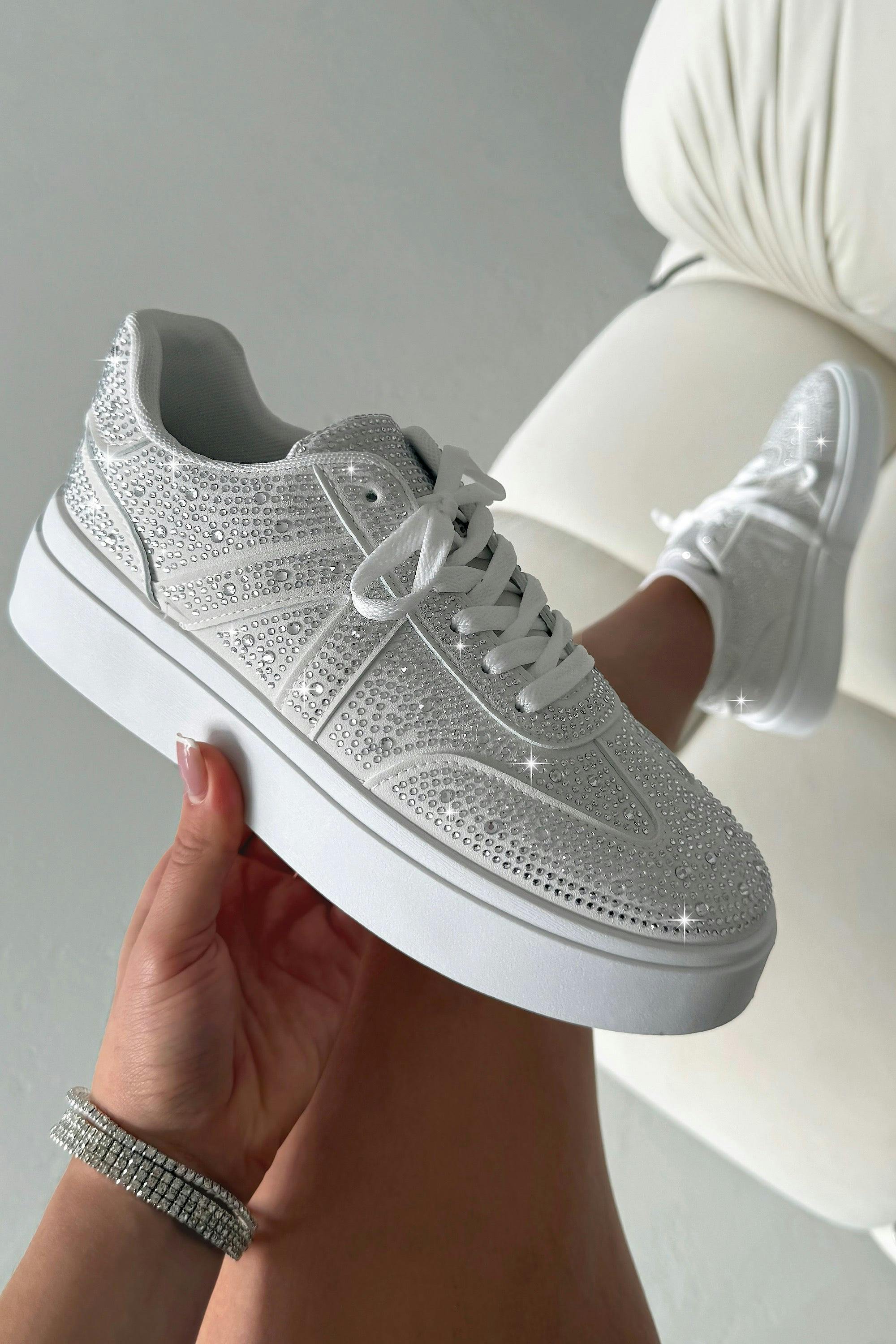 Love Lemonade Women's White Crystal Icon Trainers Limited Edition - Uk 3