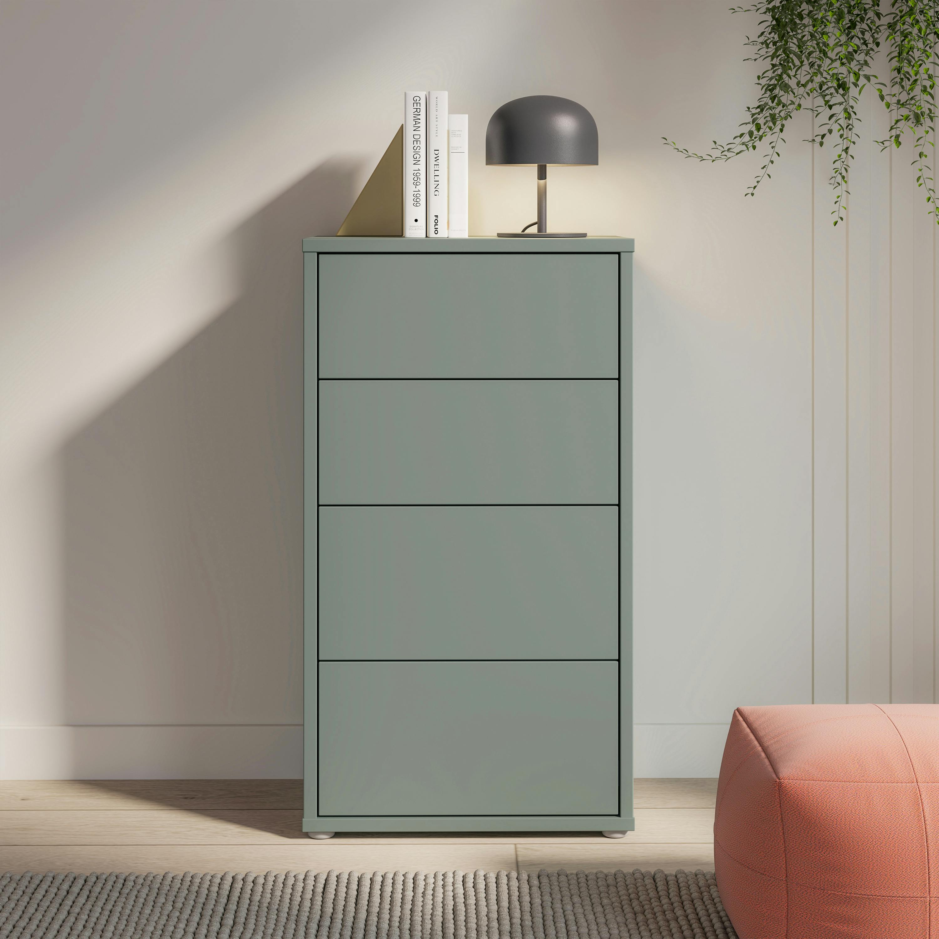 Furniture To Go Green Alice Springs Tall 4 Drawer Chest With Push-To-Open Drawers In Sage - Standard - Sage - Manufactured Wood