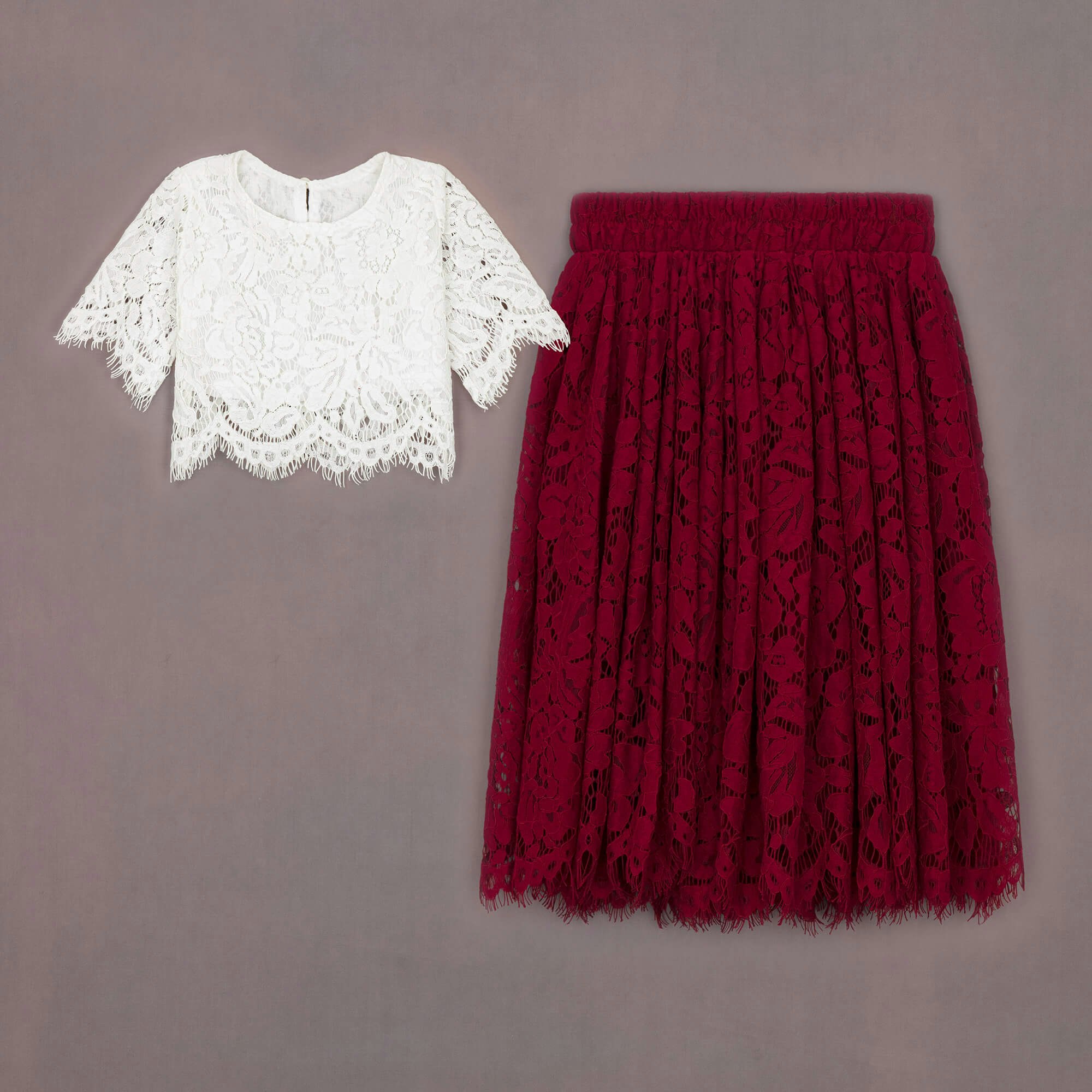 Uk Flower Girl Boutique Girls White/Burgundy/Red Uk Flower Boutique Felicity Couture Set - Wine - 12/13 Years