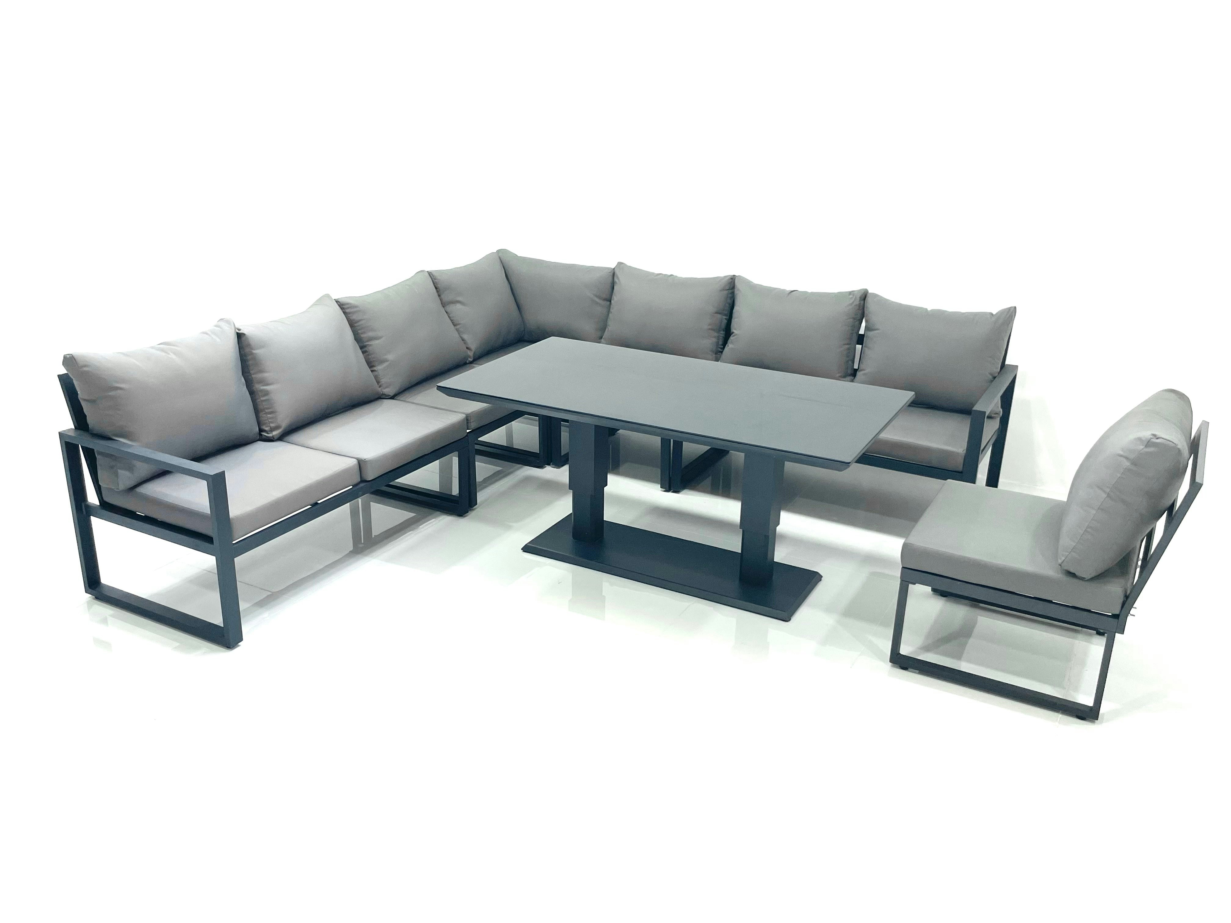 Fimous Dark/Grey Seater Outdoor Aluminum Garden Furniture Set Corner Sofa Rising Lifting Dining Table Sets Size 8