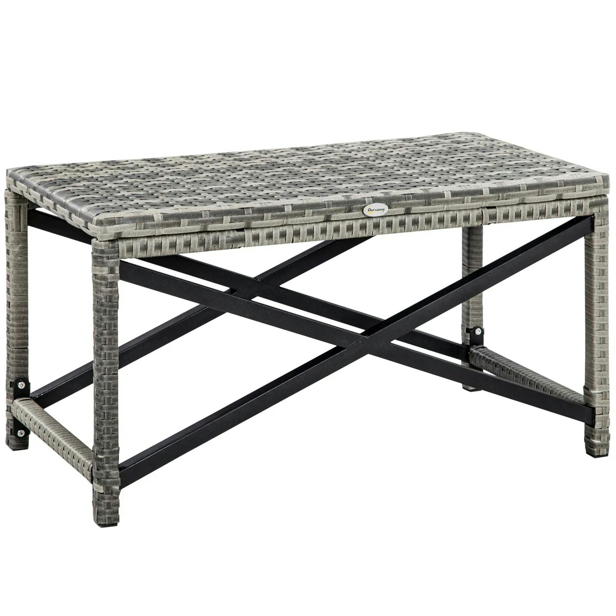 Outsunny Plastic Board Under The Full Woven Outdoor Coffee Table - Grey / Yes - Image 7