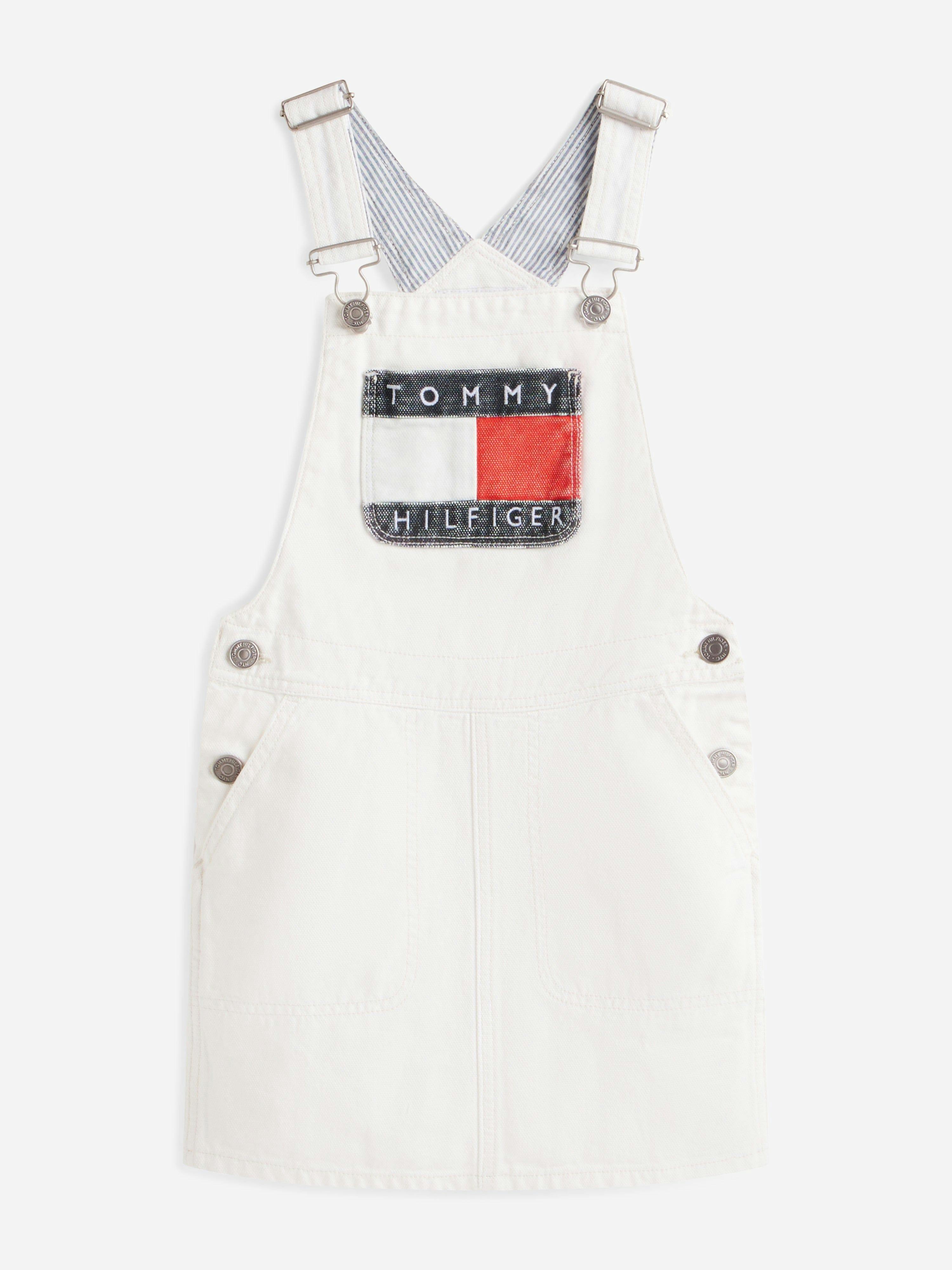 Tommy Hilfiger Girls White Heritage Dungaree Dress In - 14 Yrs
