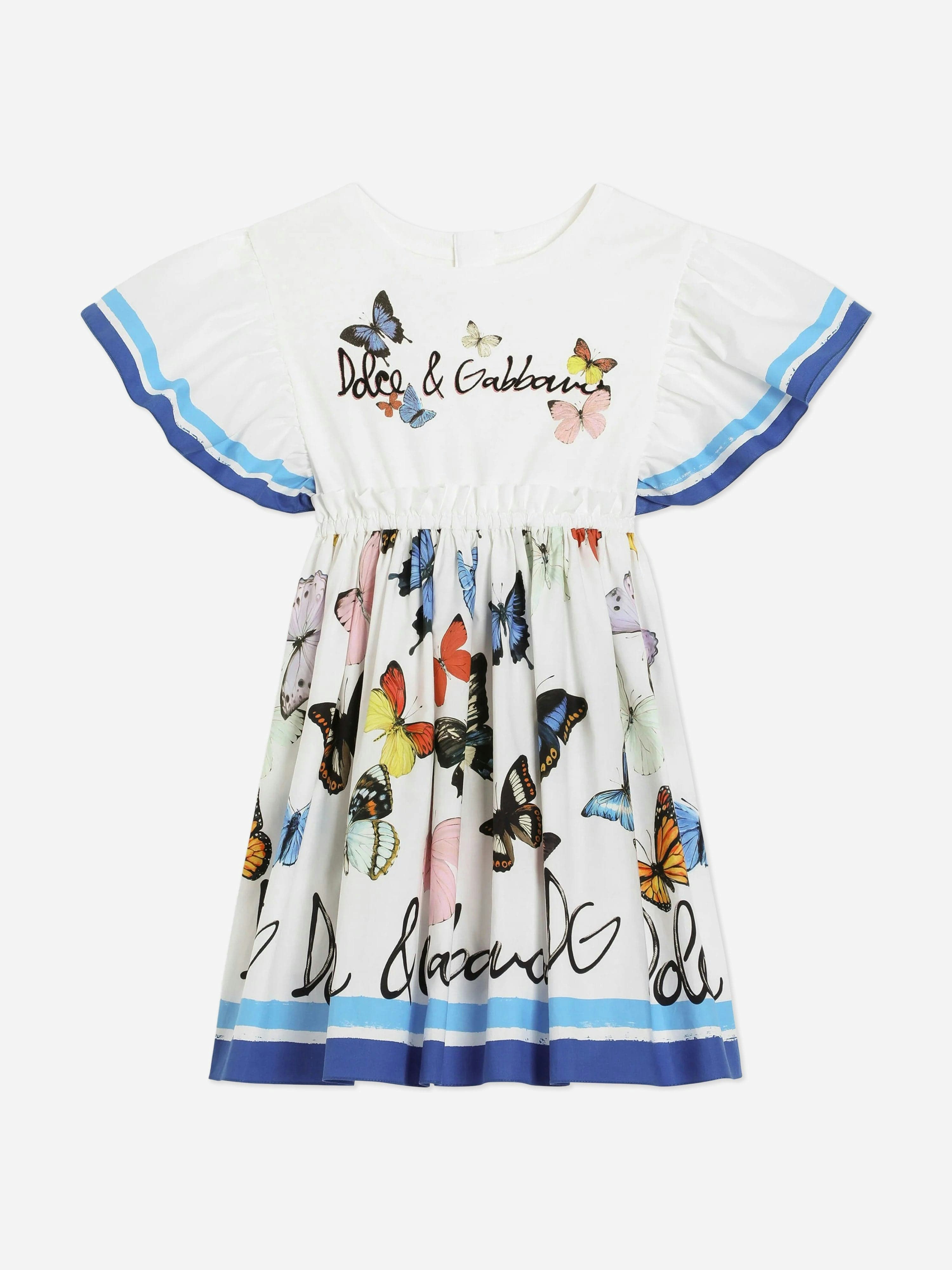Dolce & Gabbana Kids Girls White Dolce & Gabbana Butterfly Print Dress In - 12 Yrs