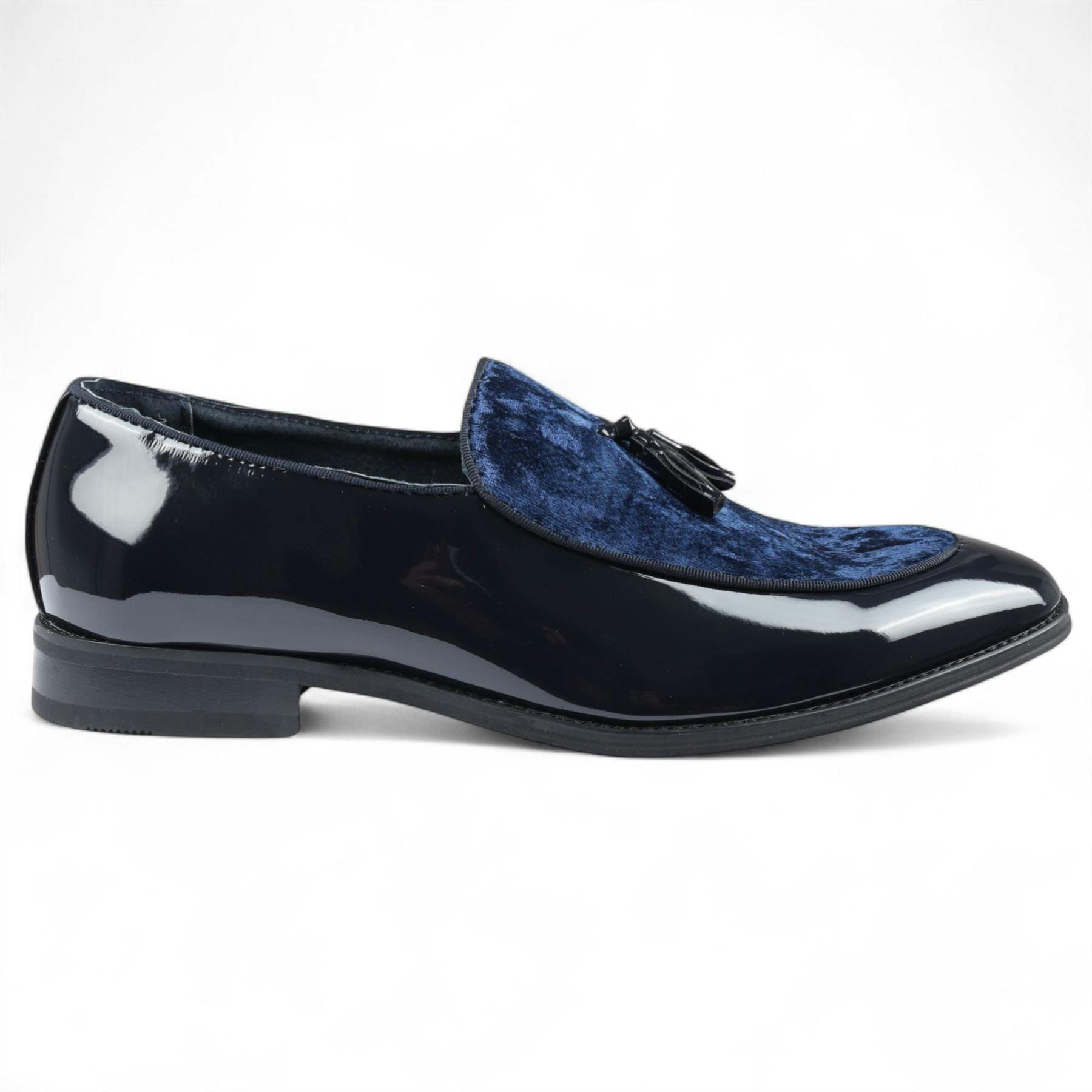 Dolcetto Men's Black Velvet Tassel Loafers Formal Patent Dress Shoes - Navy - Uk 10 | Eu 44 | Us 11