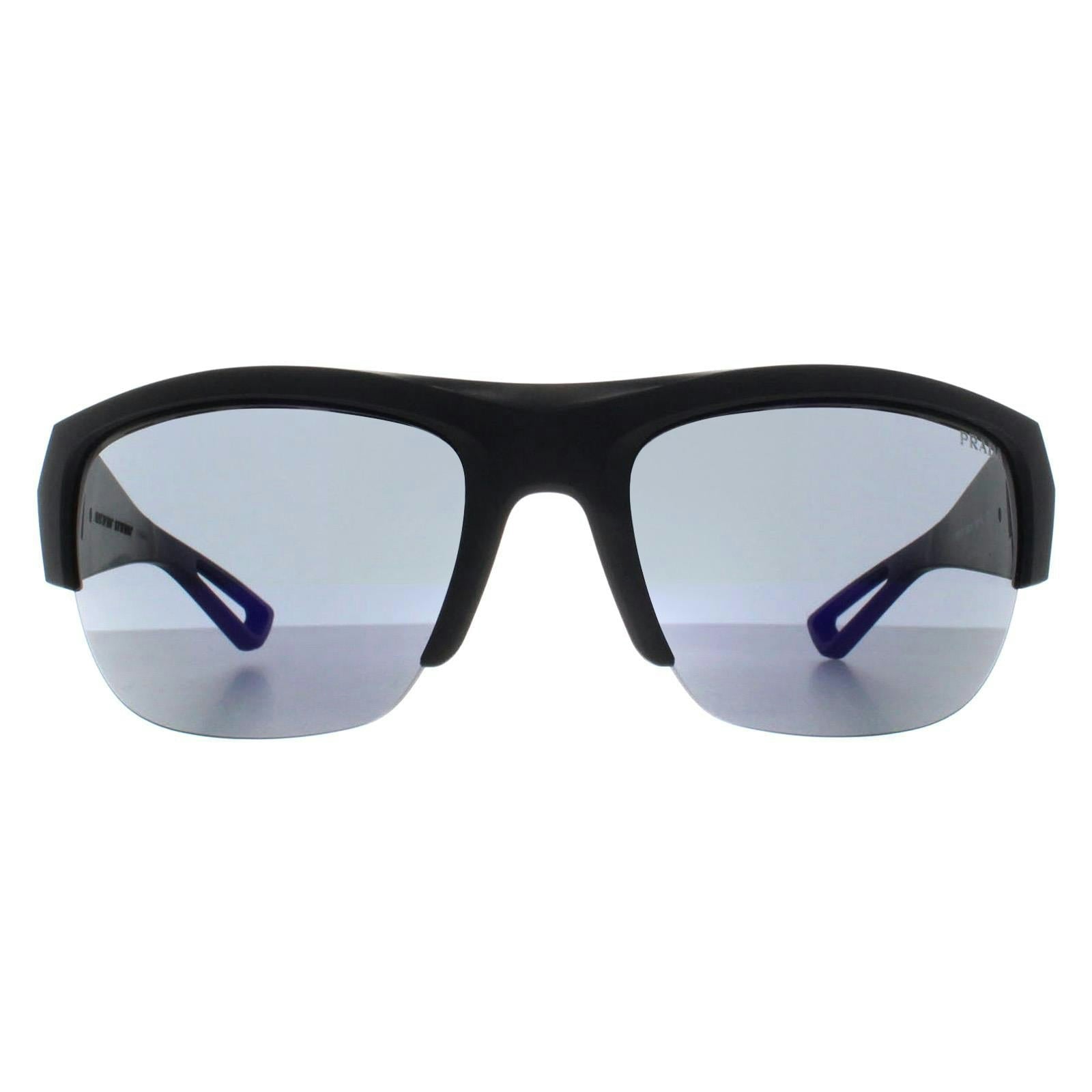 Prada Sport Sunglasses PSA01S 1BO10J Matte Black Dark Blue Violet Mirror - Image 5