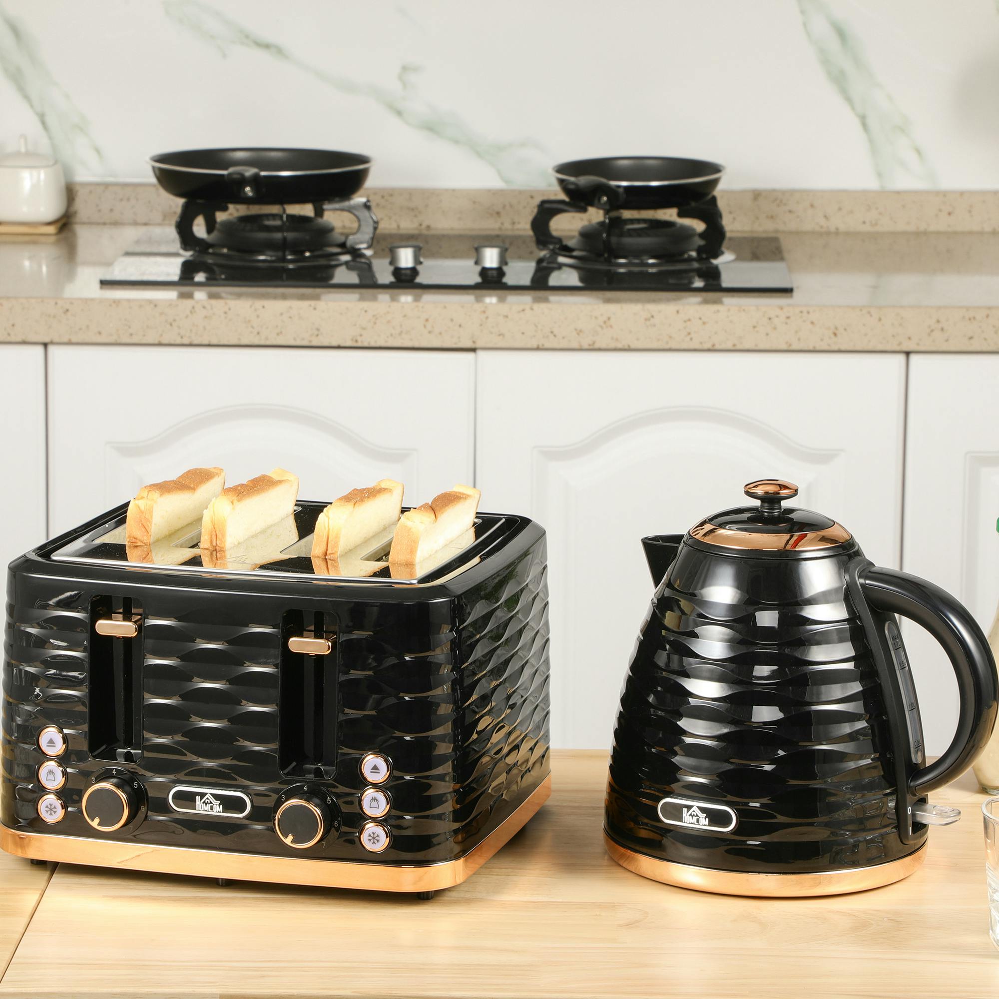 Homcom Black Kettle And Toaster Set 1.7L Rapid Boil Kettle & 4 Slice Toaster