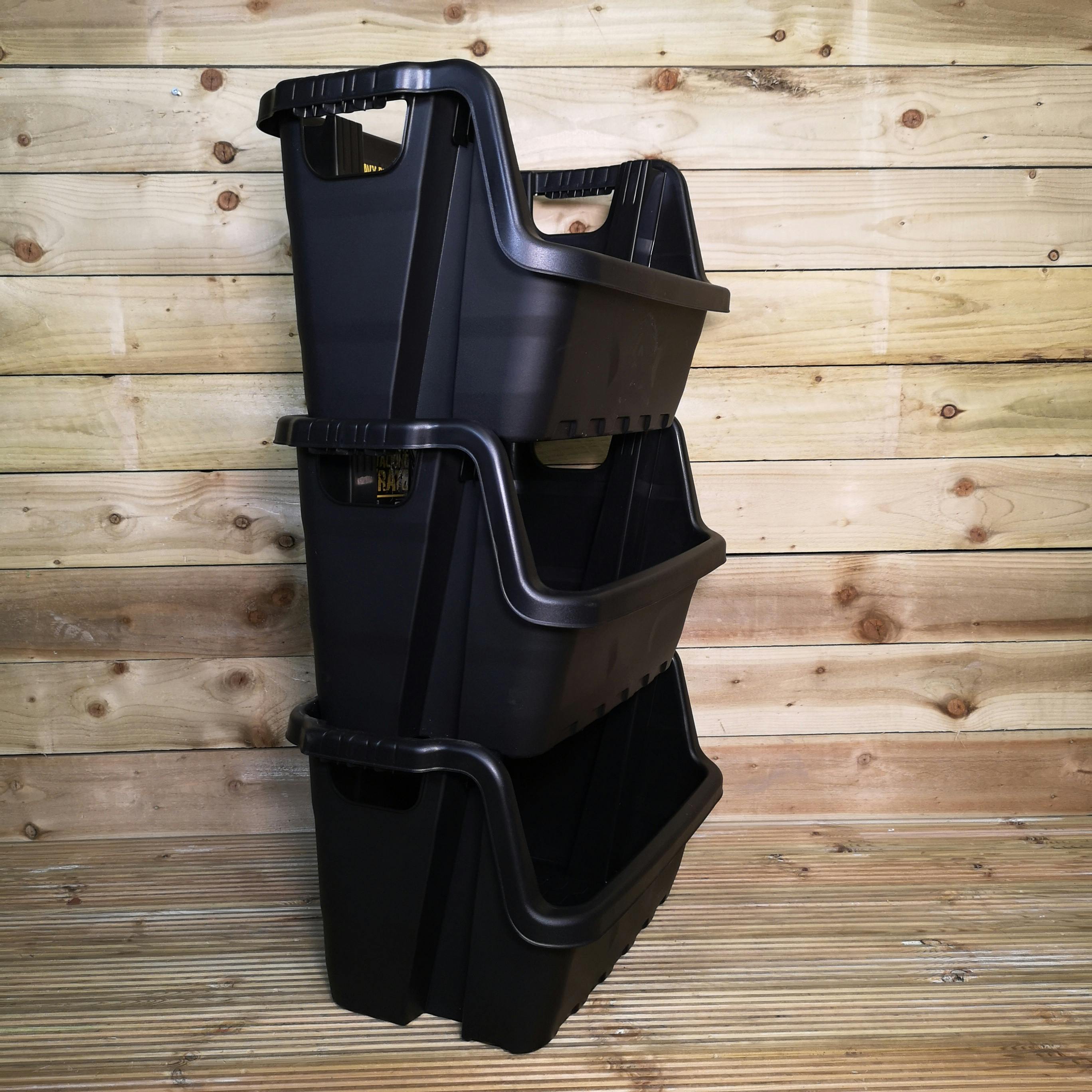 Samuel Alexander Unisex Black 3 Pack Of 36X 59Cm Heavy Duty Stackable Pick Bin Crates In | Size: 36X 59 Cm - Image 2