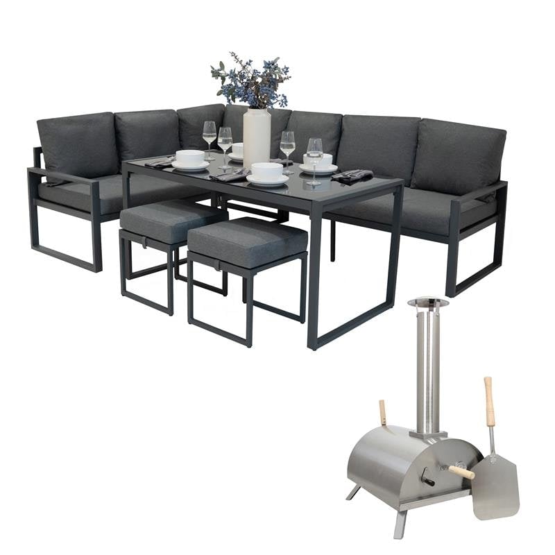 Rackhams Anthracite/Grey Table Top Pizza Oven & Aluminium Corner Sofa Set