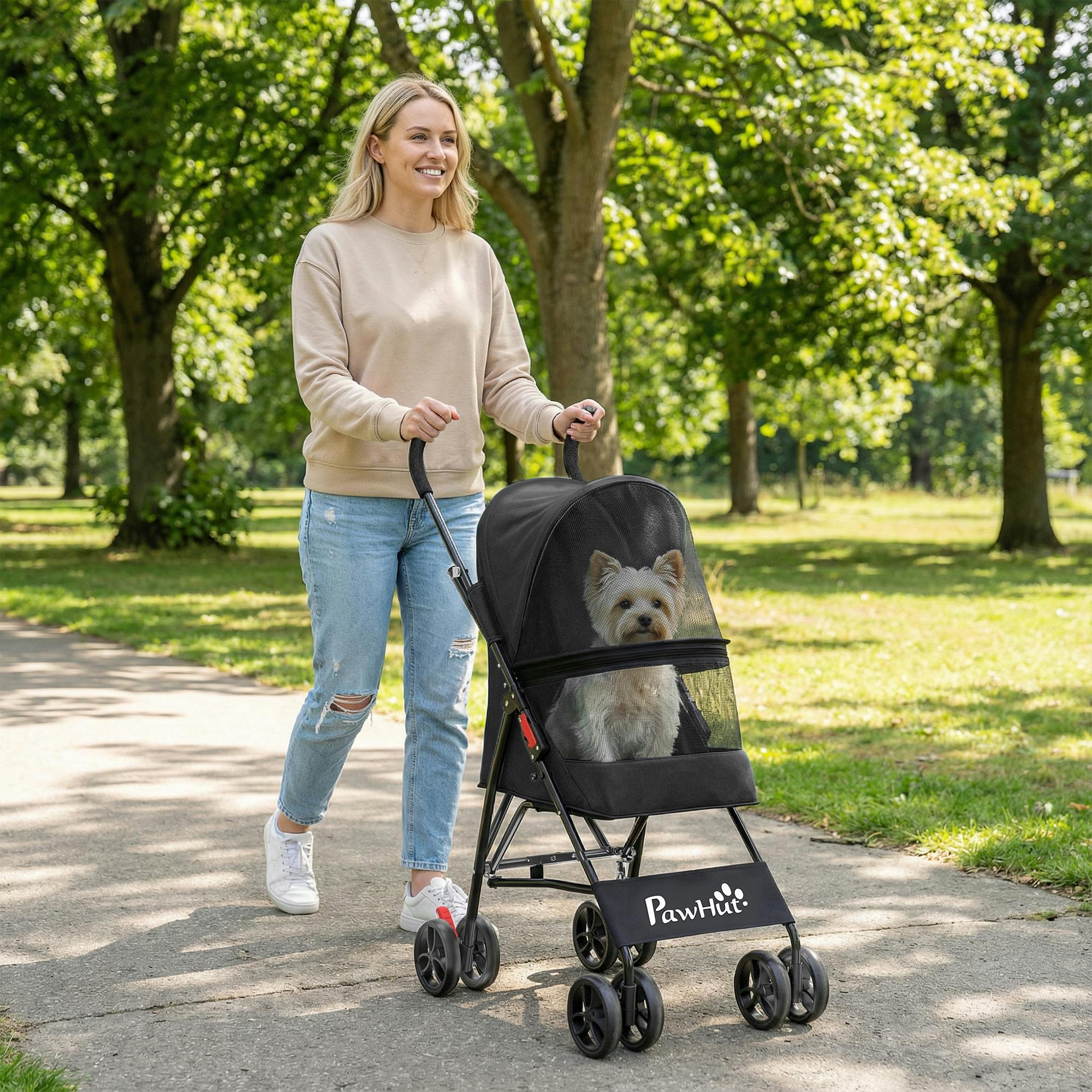 Pawhut (Black) Foldable Dog Stroller With Mesh Windows For Mini Dogs - Image 2