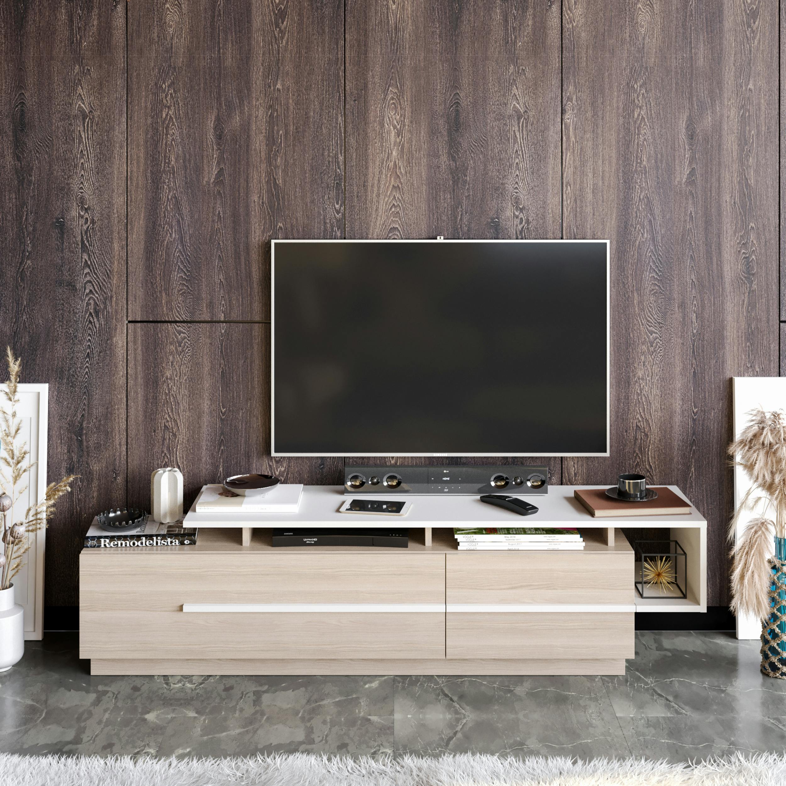 Decorotika Pia TV Unit - White and Cordoba - 160cm Wide - Large - Melamine - Image 3