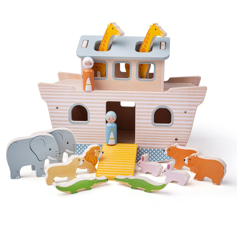 Bigjigs Toys Wooden Noah's Ark Playset Including Noah, His Wife And 12 Animals