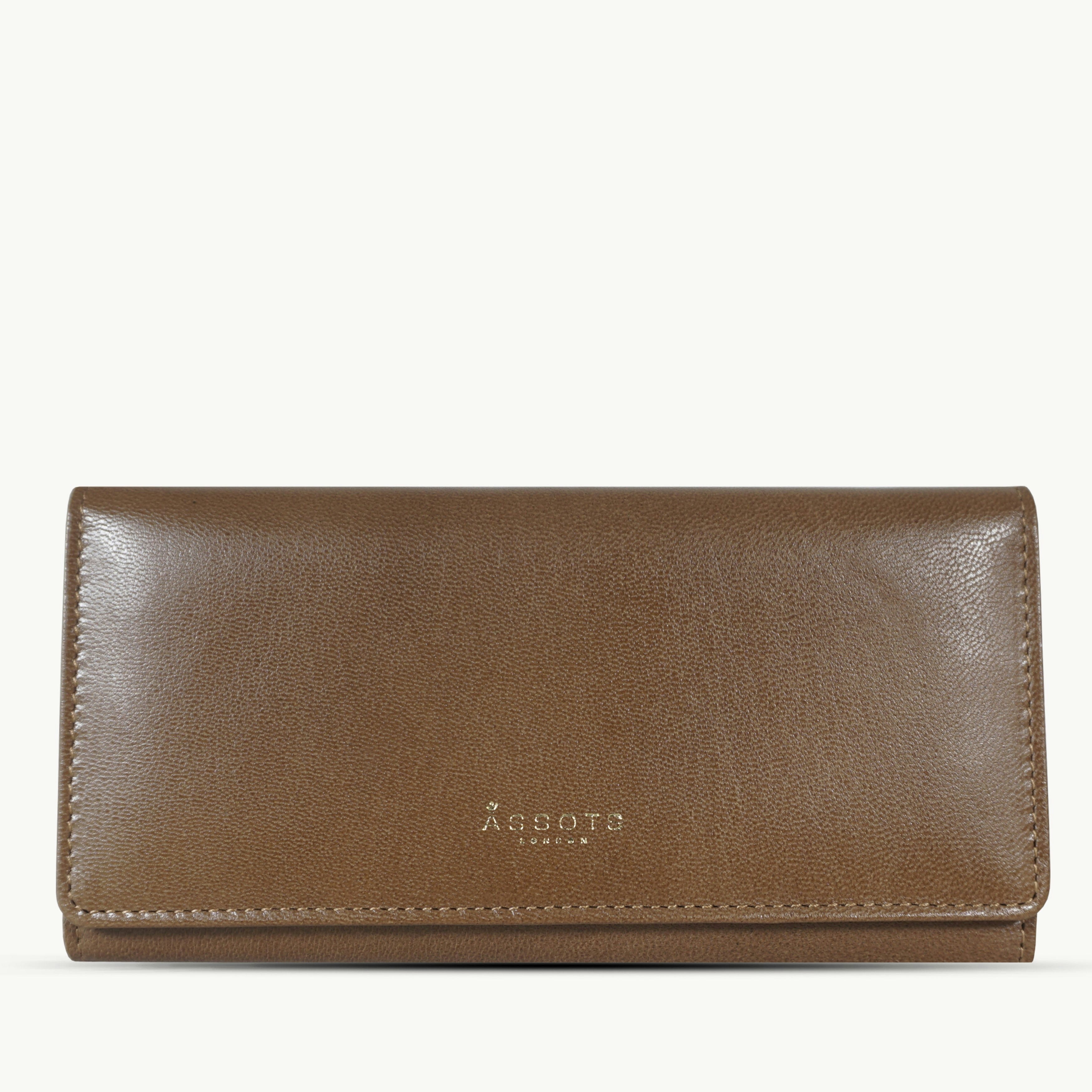 Assots London Women's Grain 'Claire' Tan Polished Vt Vintage Leather Flap Over Purse