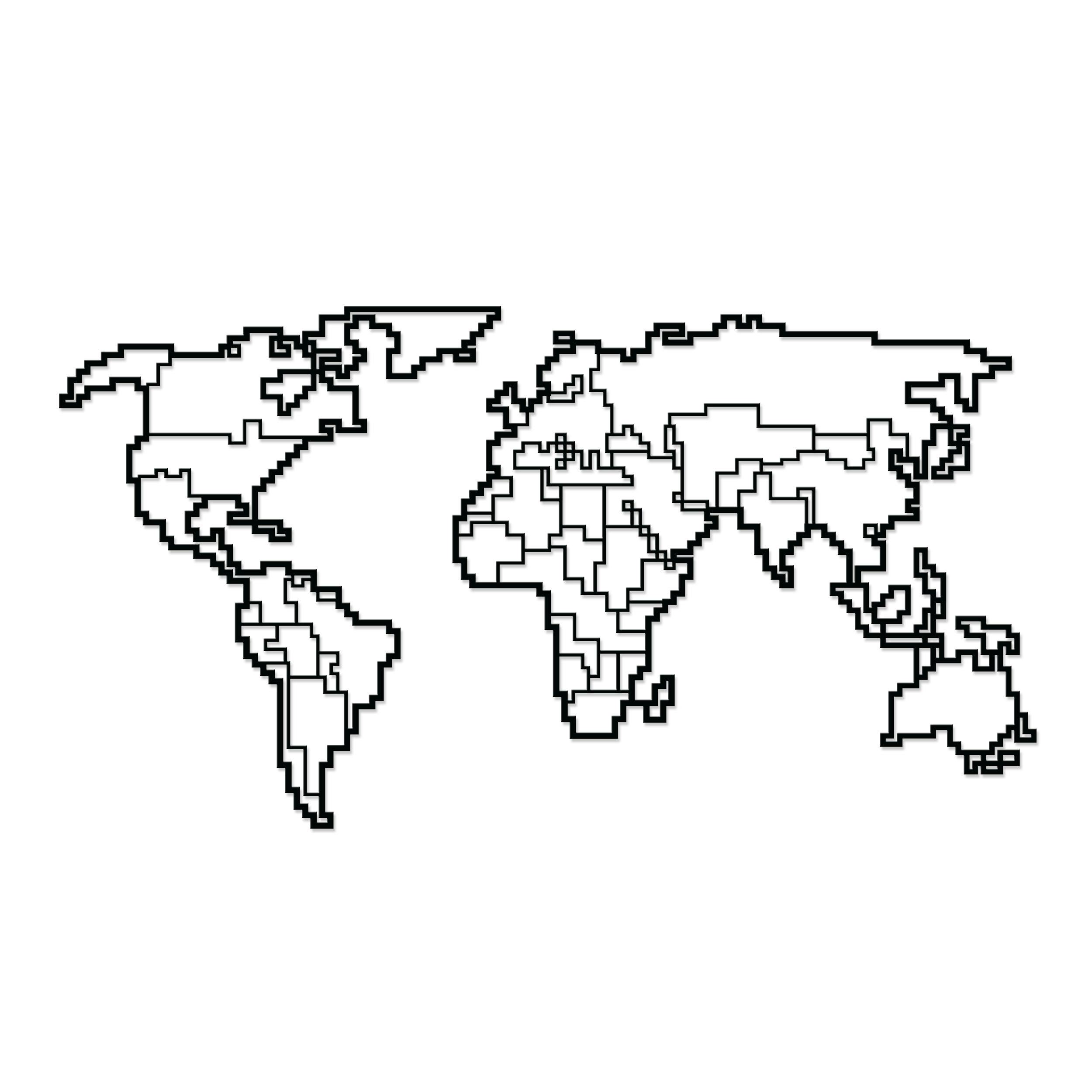 Rackhams Black Modern Metal Wall Art World Map Theme Home Ornament Decorative Minimalist Design Hanging Wall Sculpture, - Metal