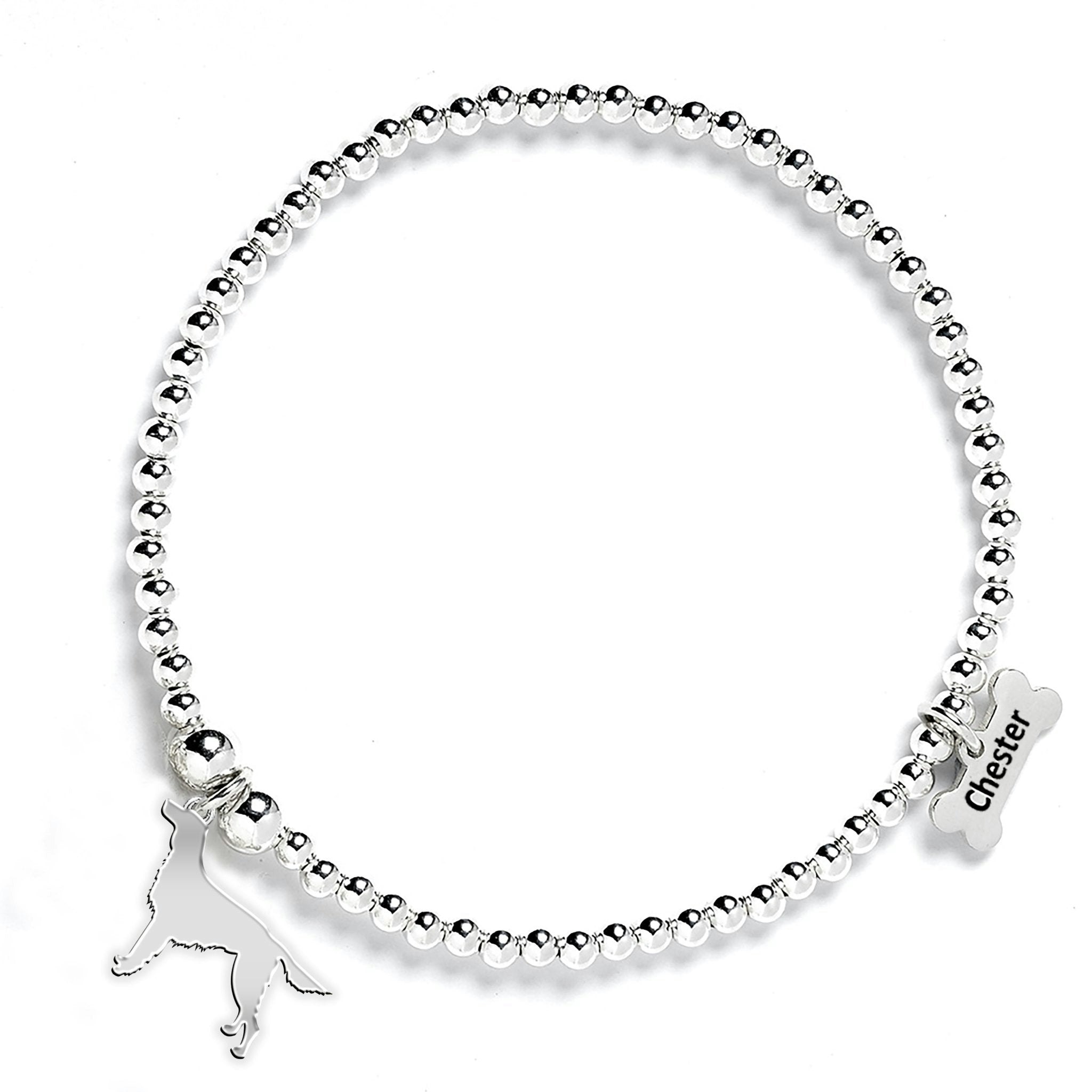 Mylee London Silver Irish Setter Silhouette Ball Bead Bracelet - Personalised - No
