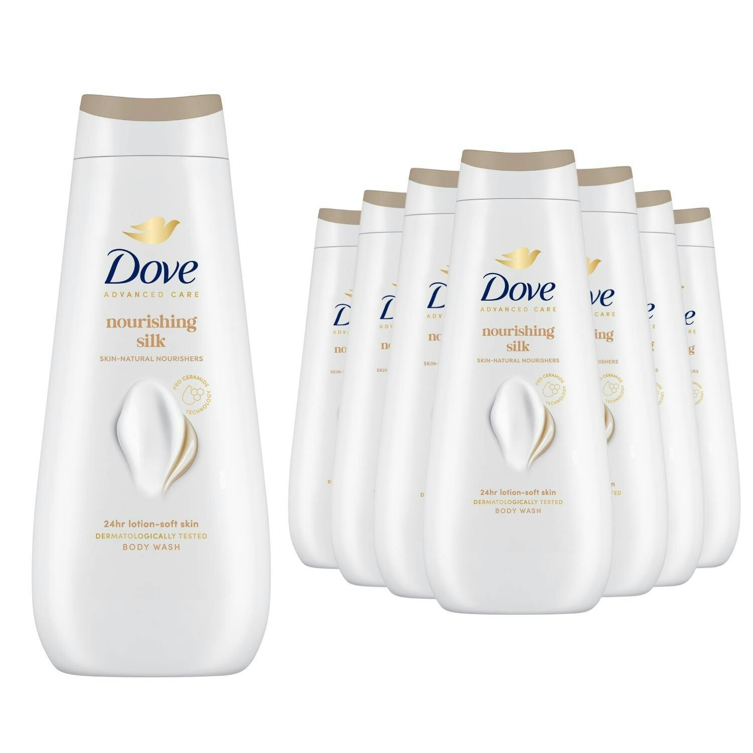 Dove Advanced Care Nourishing Silk Body Wash 24H Renewing Micromoisture,8X400ml - Image 2