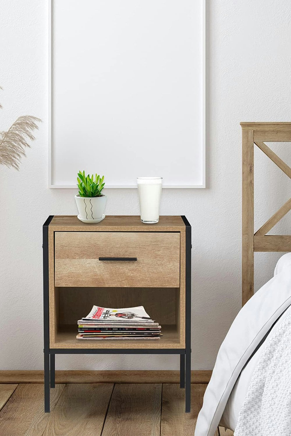 Rackhams Brown Wooden Nightstand Sofa Side Table With Drawer