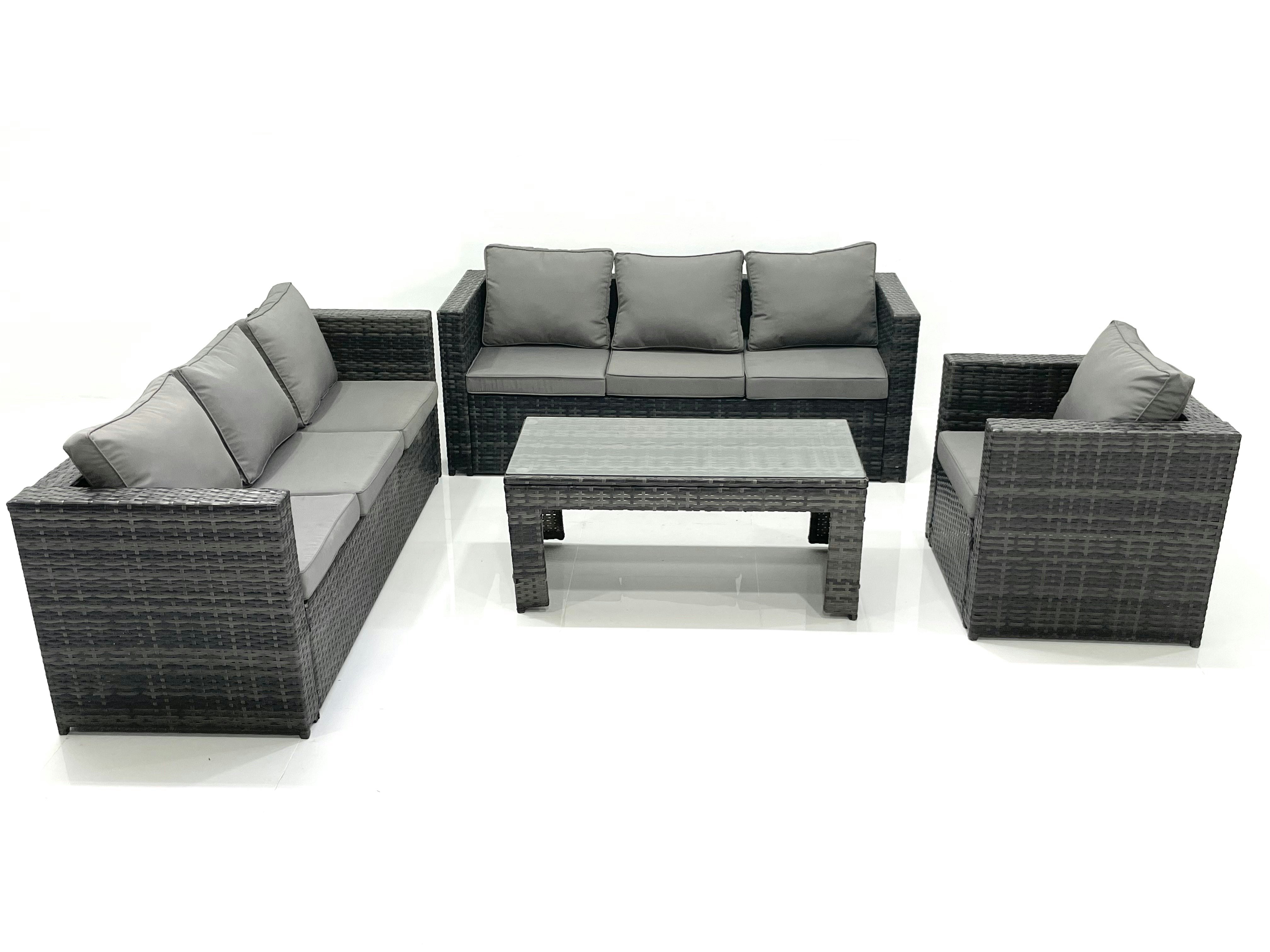 Fimous Dark/Grey 7 Seater Rattan Garden Furniture Set Outdoor Lounger Sofa With Coffee Table Armchair Mixed