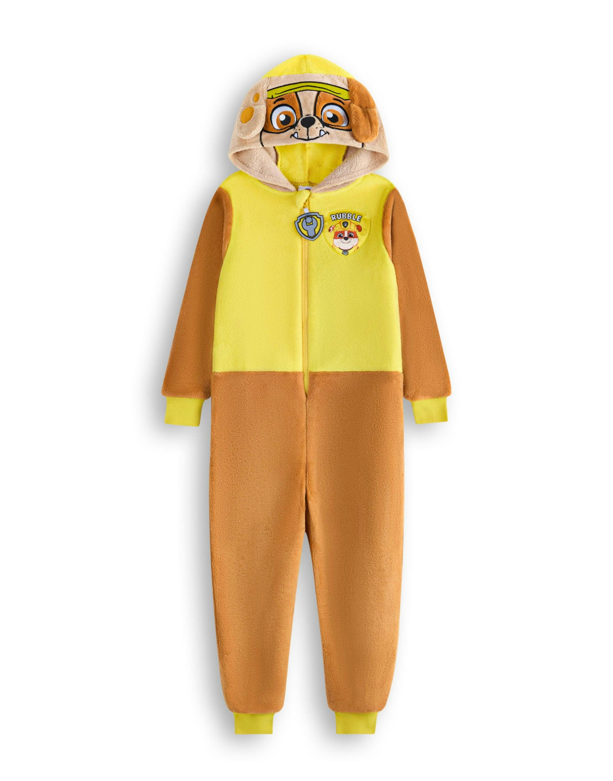 Vanilla Underground Unisex Yellow Paw Patrol Kids Rubble Applique Face Onesie - 6-7 Years
