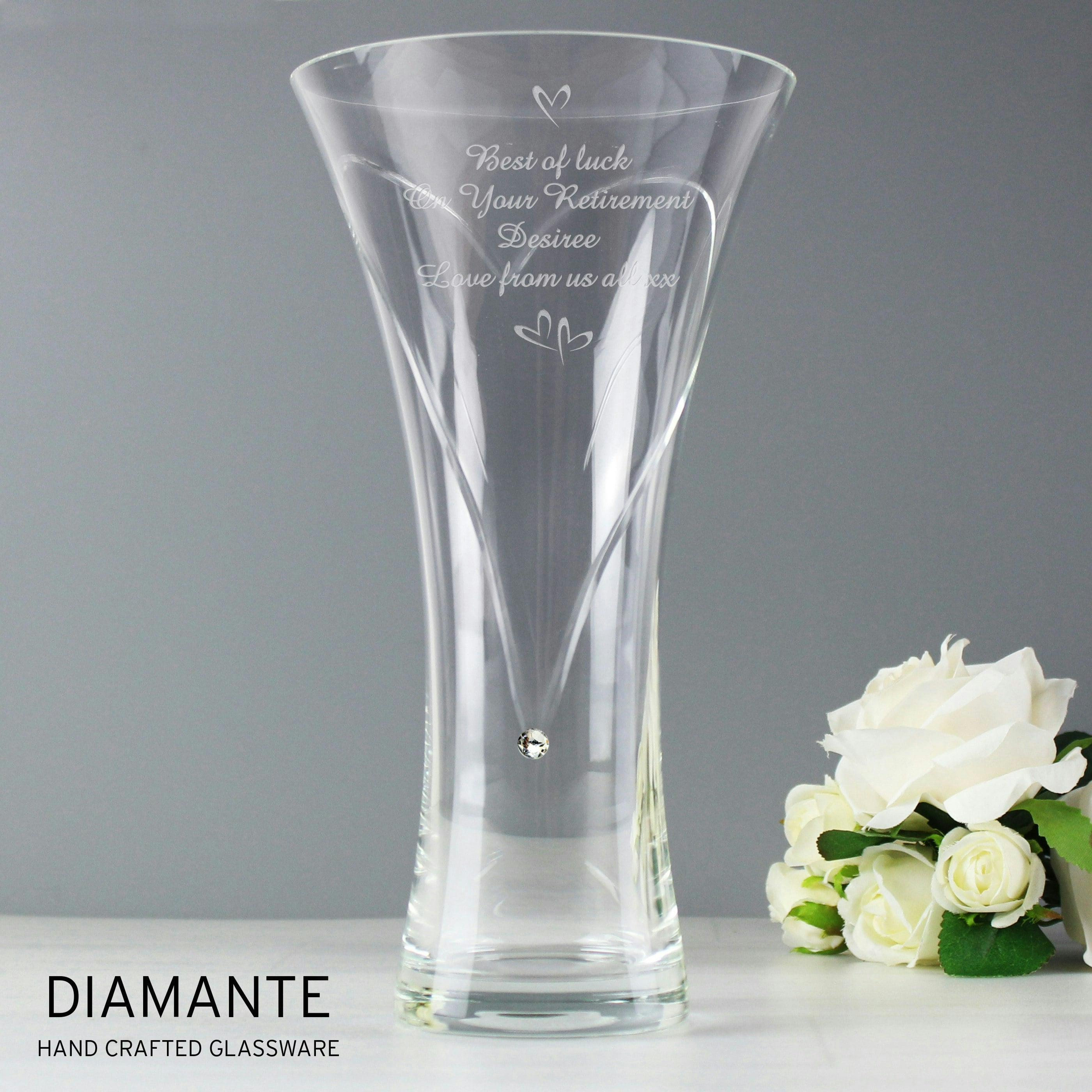 Rackhams Personalised Large Hand Cut Little Hearts Diamante Vase