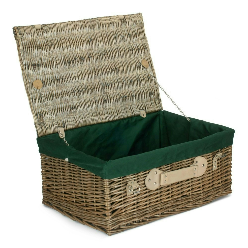 Rackhams Green 56Cm Antique Wash Willow Picnic Wicker Basket