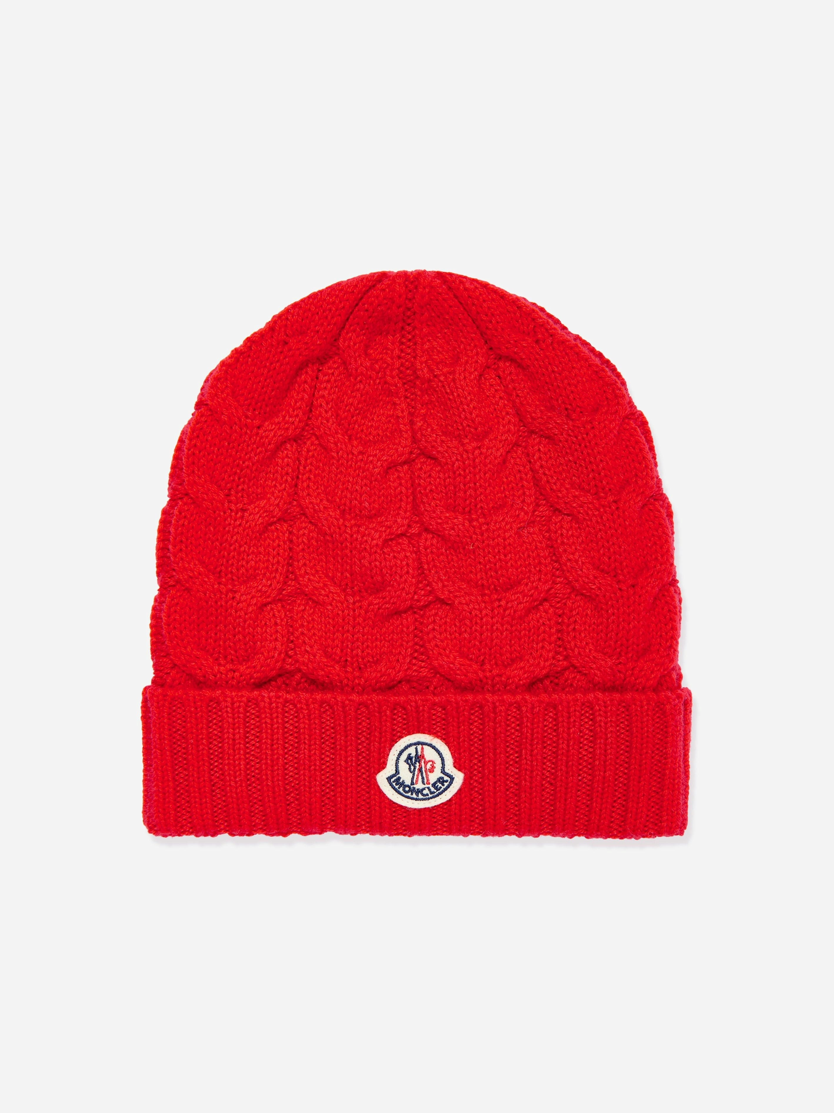 Moncler Enfant Boys Red Logo Beanie Hat In - M (8 - 10 Yrs)