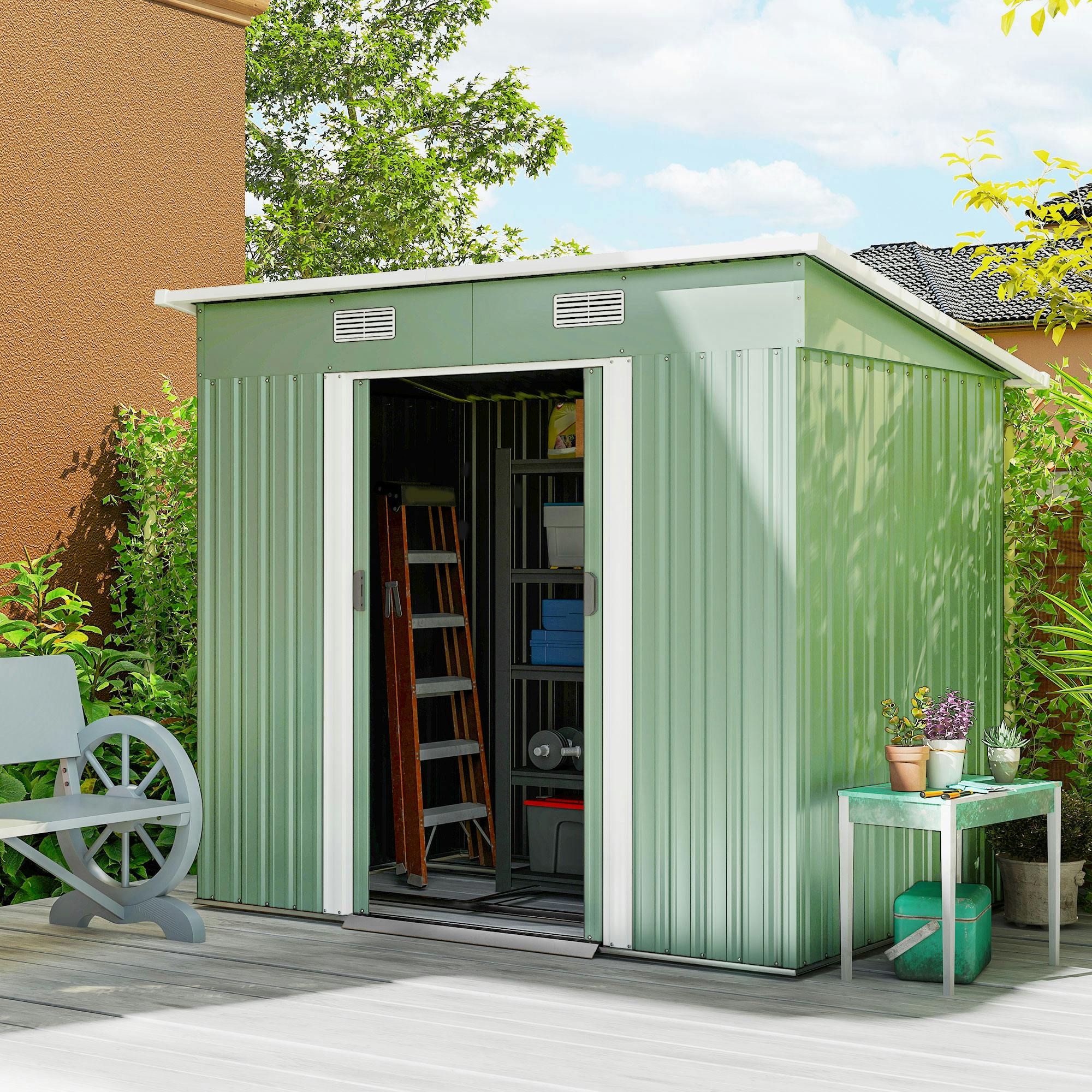 Outsunny Light/Green 7 X 4Ft Outdoor Garden Storage Shed For Backyard Patio