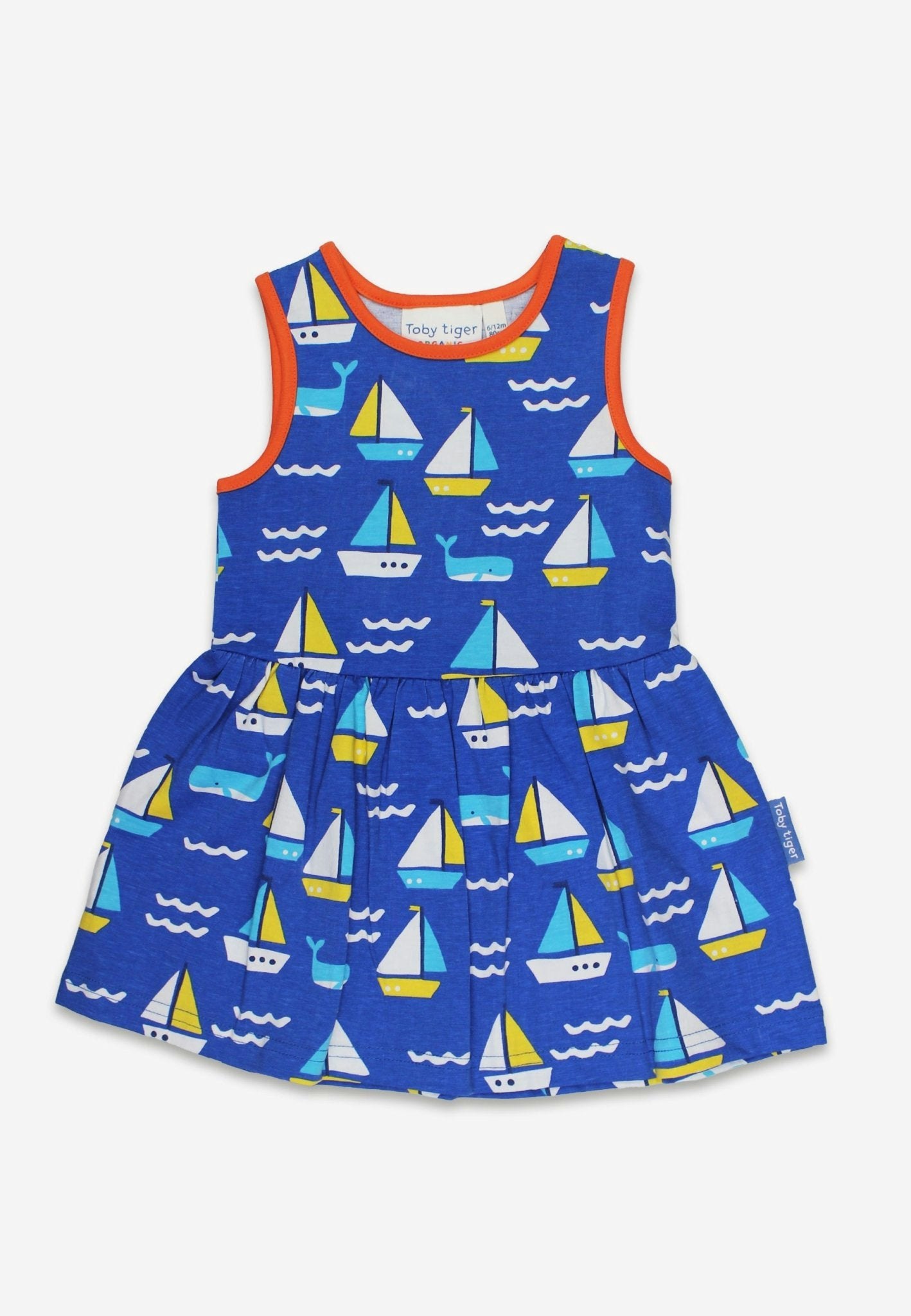 Toby Tiger Blue/Orange Organic St Ives Print Summer Dress - 2-3Y / 98Cm