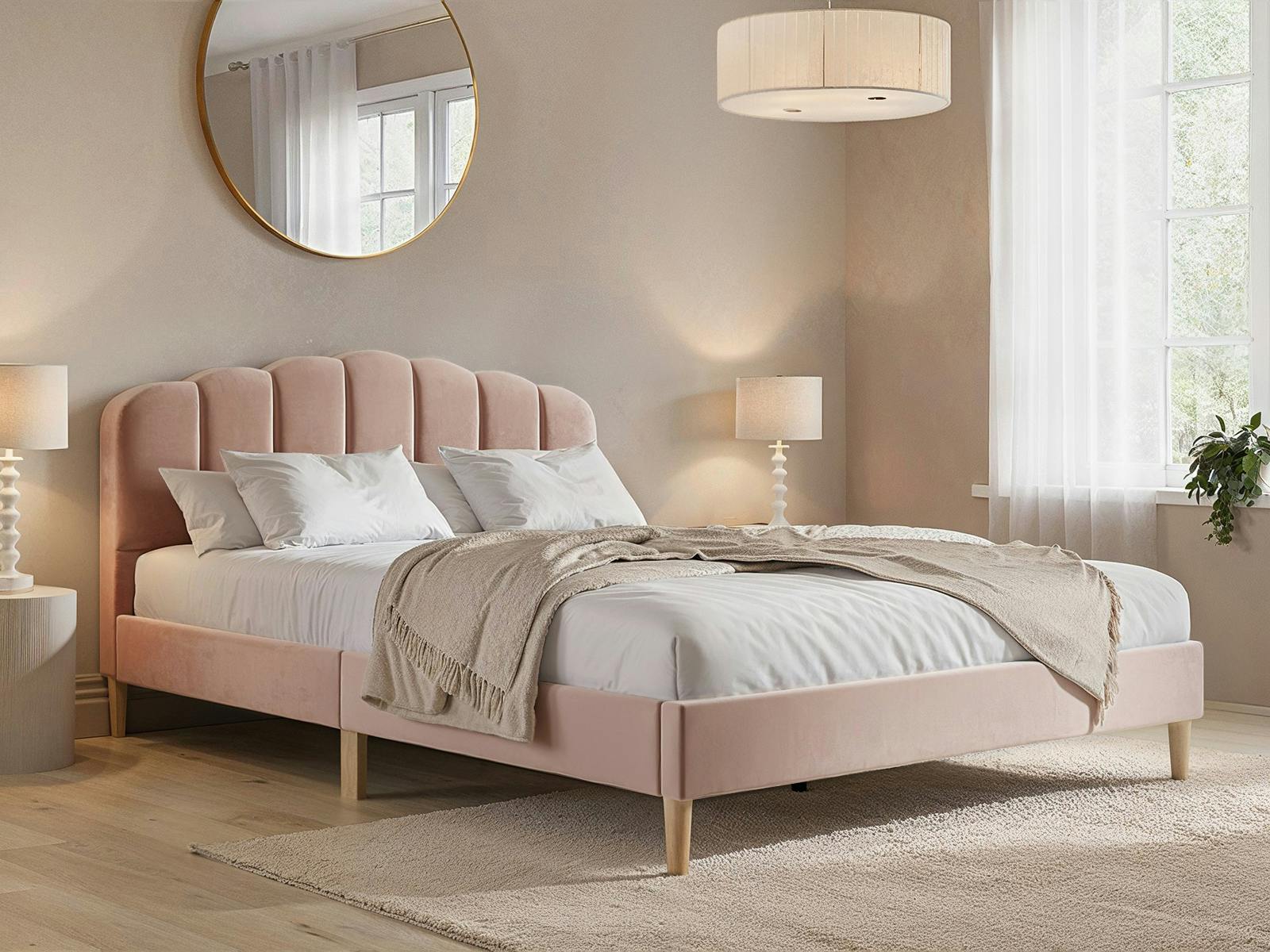 Flair Furniture Scallop Bed Frame Double Velvet Pink - Image 3