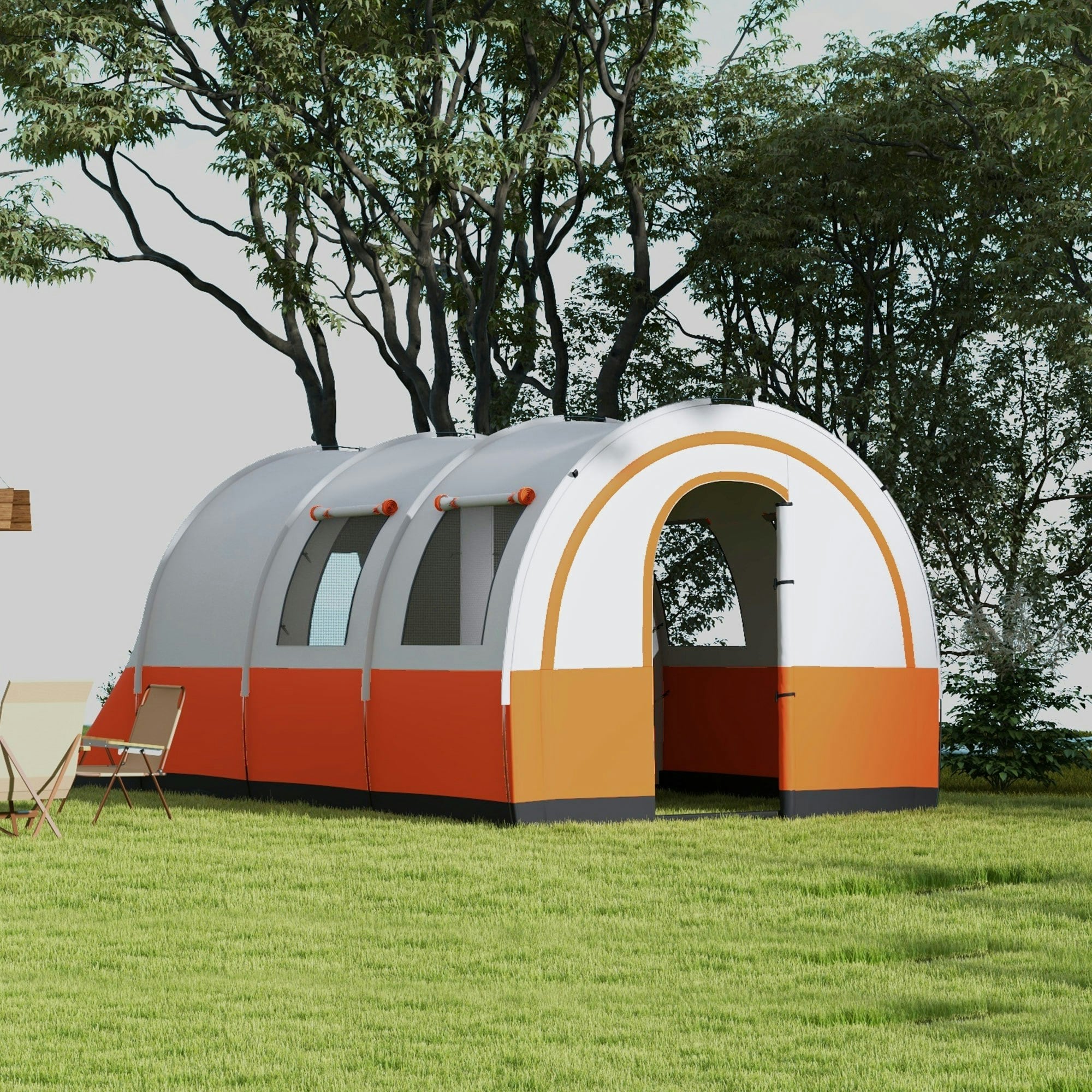 Outsunny Orange Camping Tent, 3000Mm Waterproof Family Tent For 5-6 Man, - 480L X 260W X 200Hcm