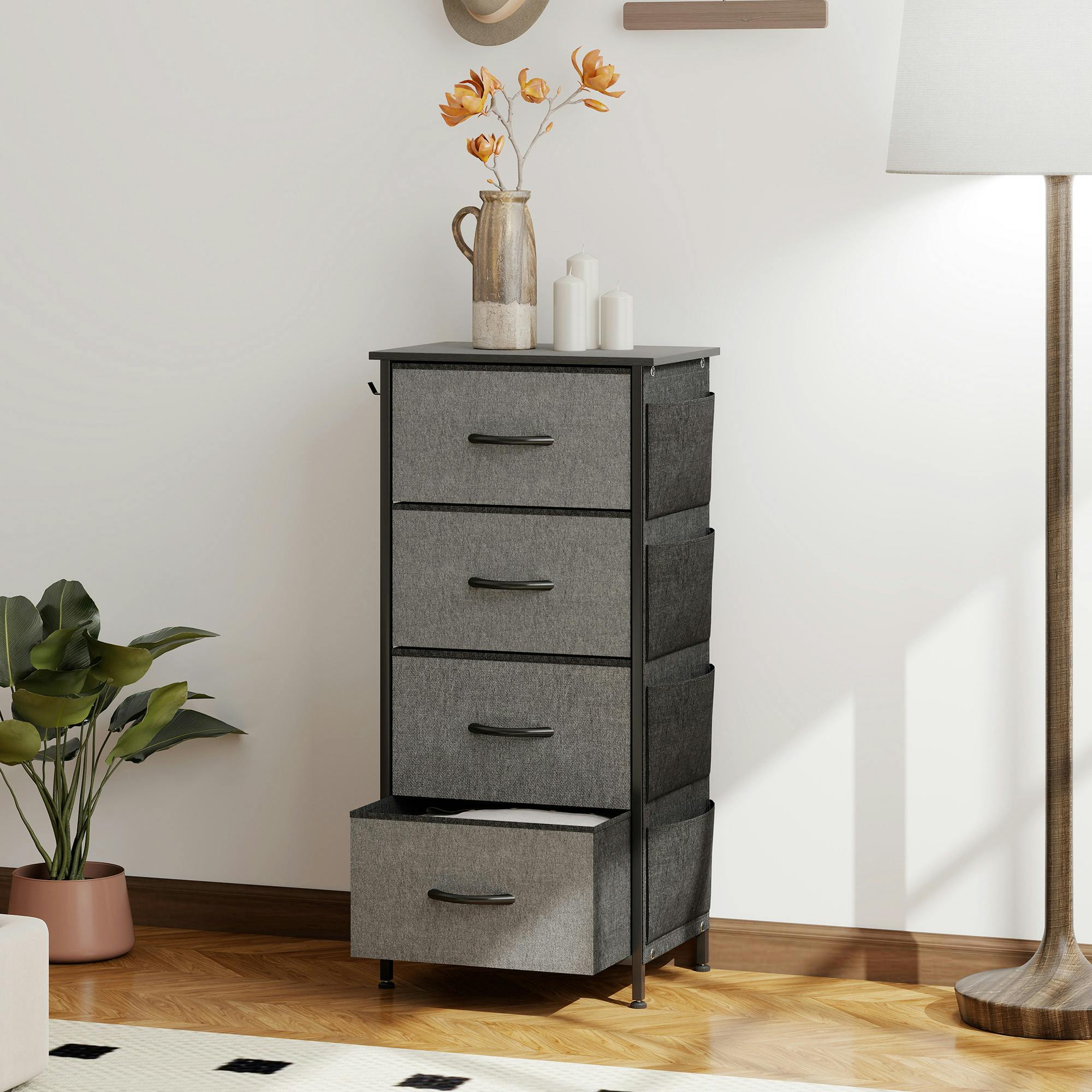 Chest of Four Fabric Drawers - Charcoal Grey Charcoal Grey Black - Image 4