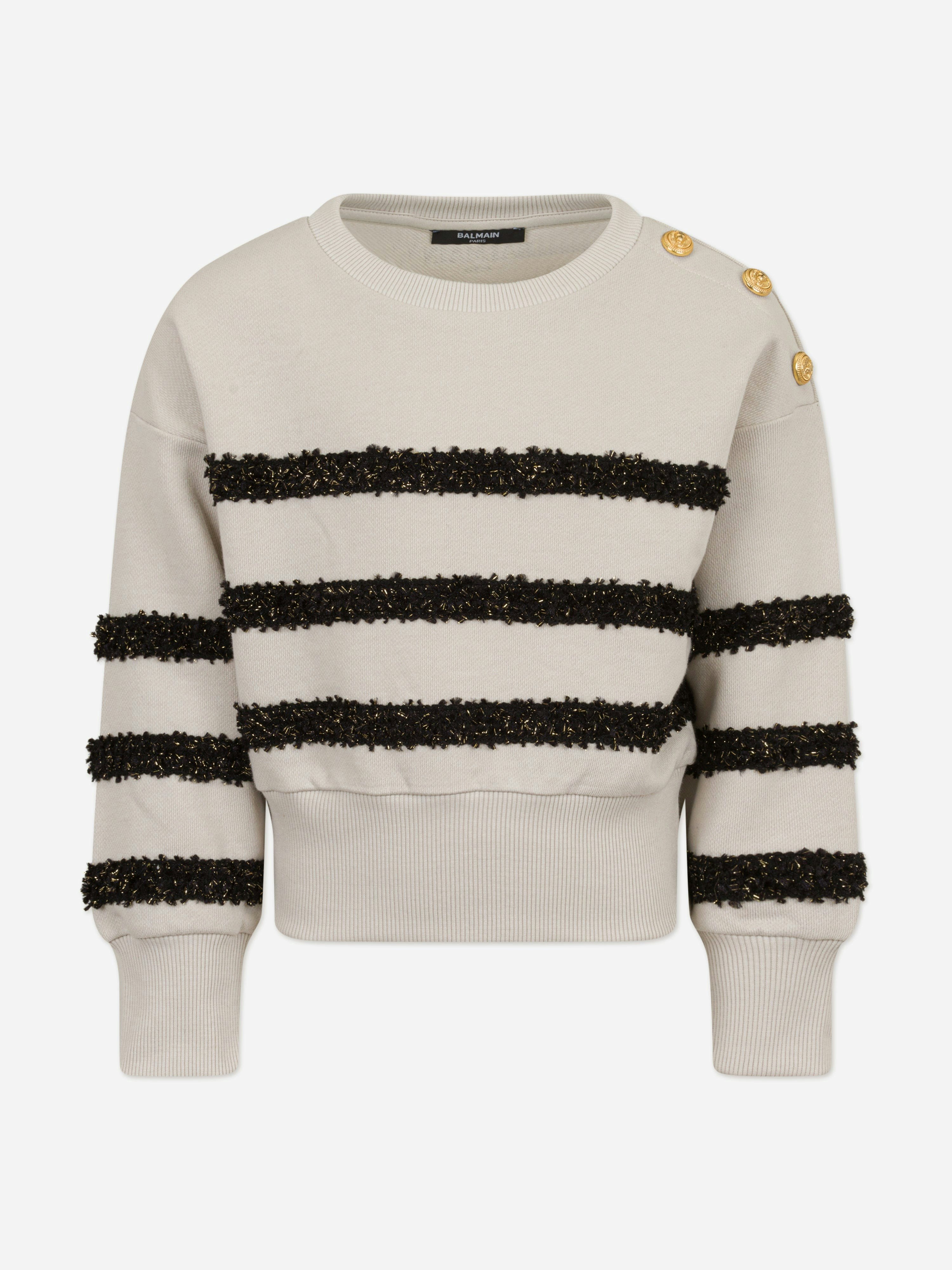 Balmain Girls Beige Striped Sweatshirt In - 8 Yrs