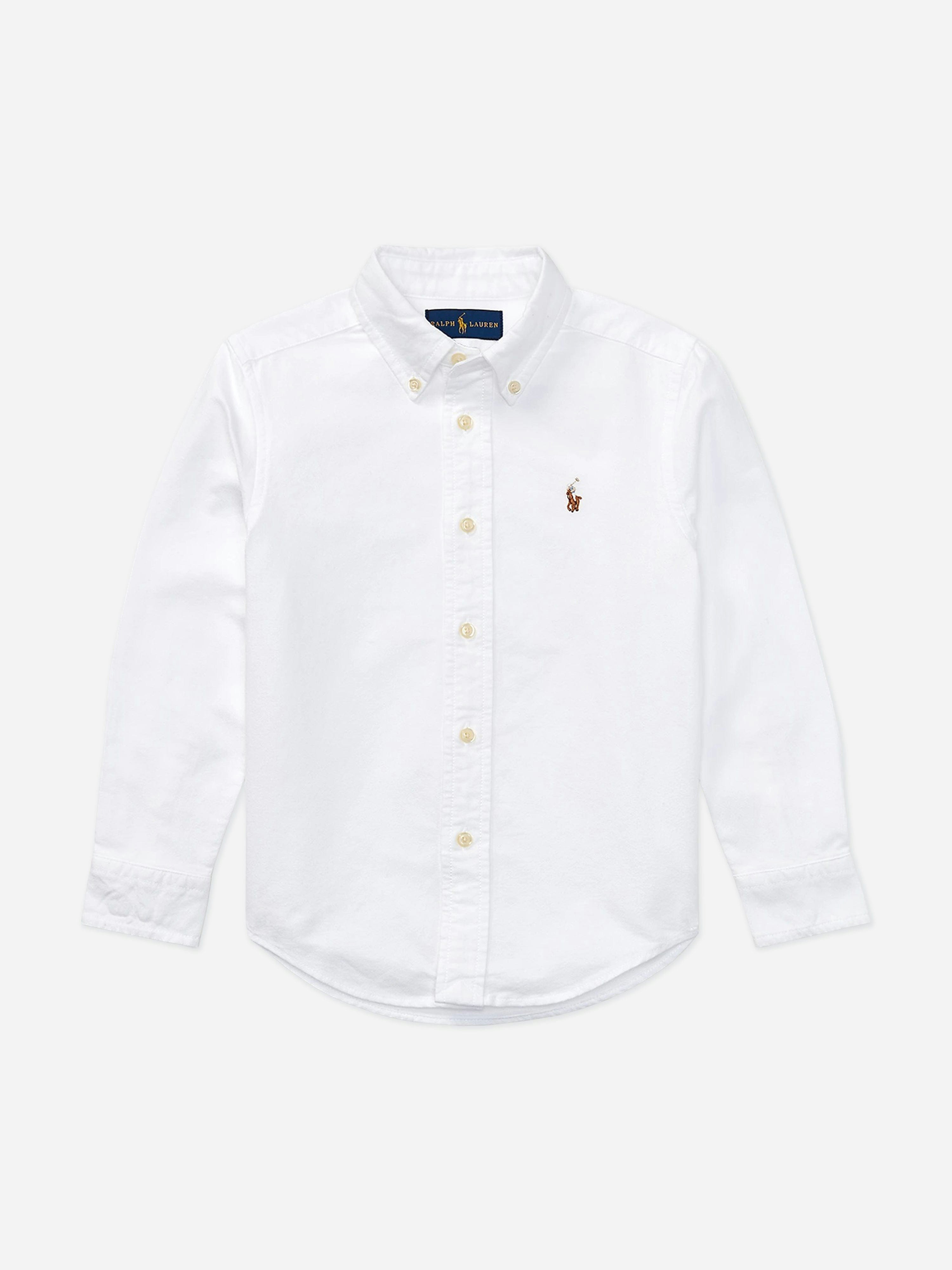 Ralph Lauren Kids Boys White Ralph Lauren Logo Oxford Shirt In - 18-20 Yrs (Xl)