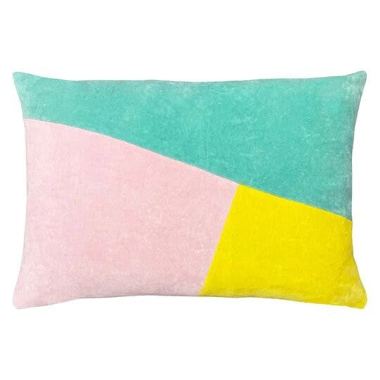 Furn Pink/Yellow Morella Abstract Cushion Cover - Mint//Lemon - One Size - Mint//Lemon - 100% Cotton