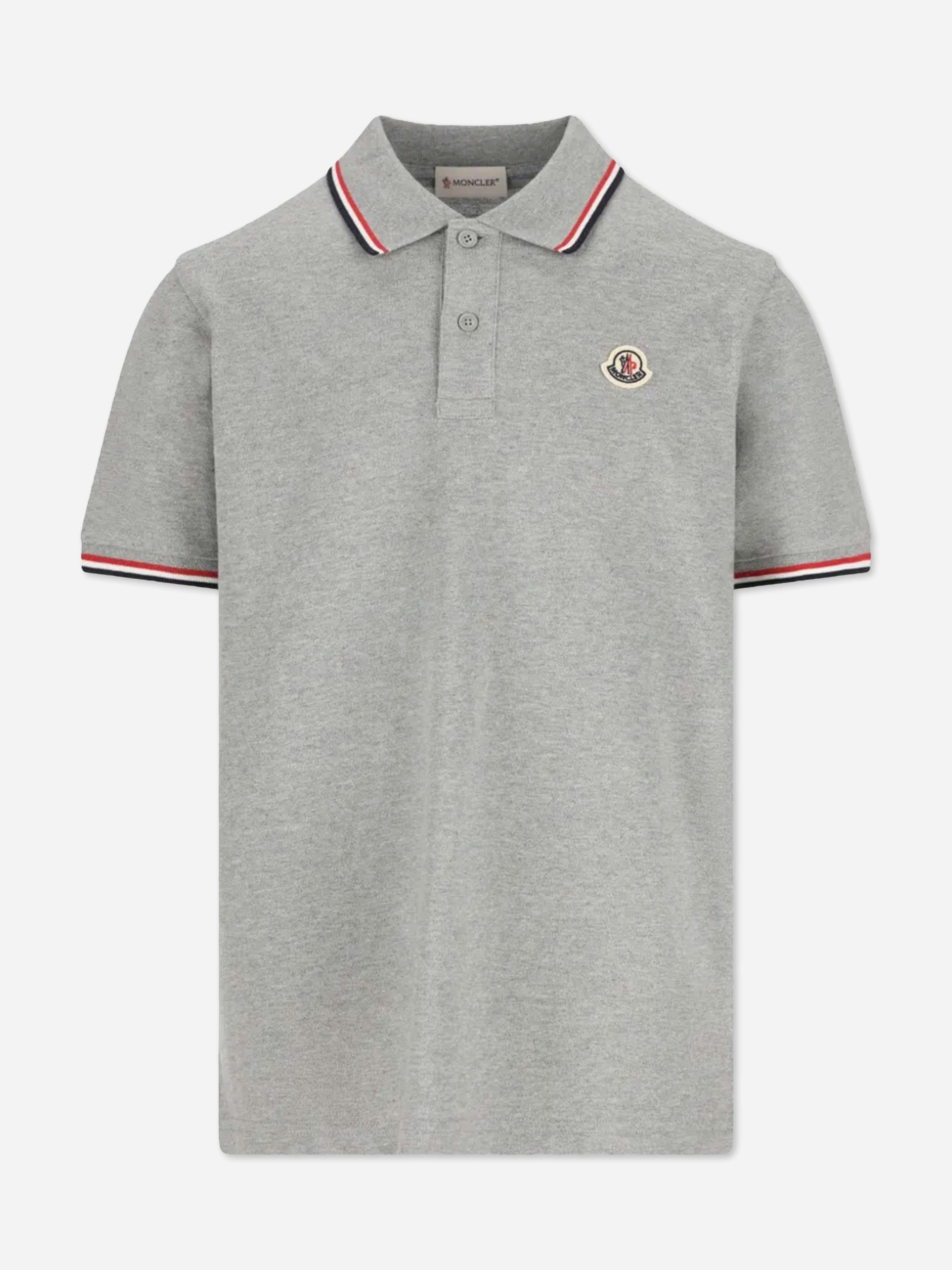 Moncler Enfant Boys Grey Logo Polo Shirt In - 6 Yrs