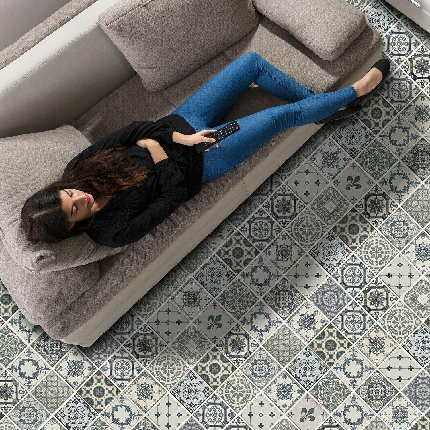 Rackhams Blue Wfs6008 - Vintage Azulejo Tiles Floor Sticker 120Cm X 60 Cm