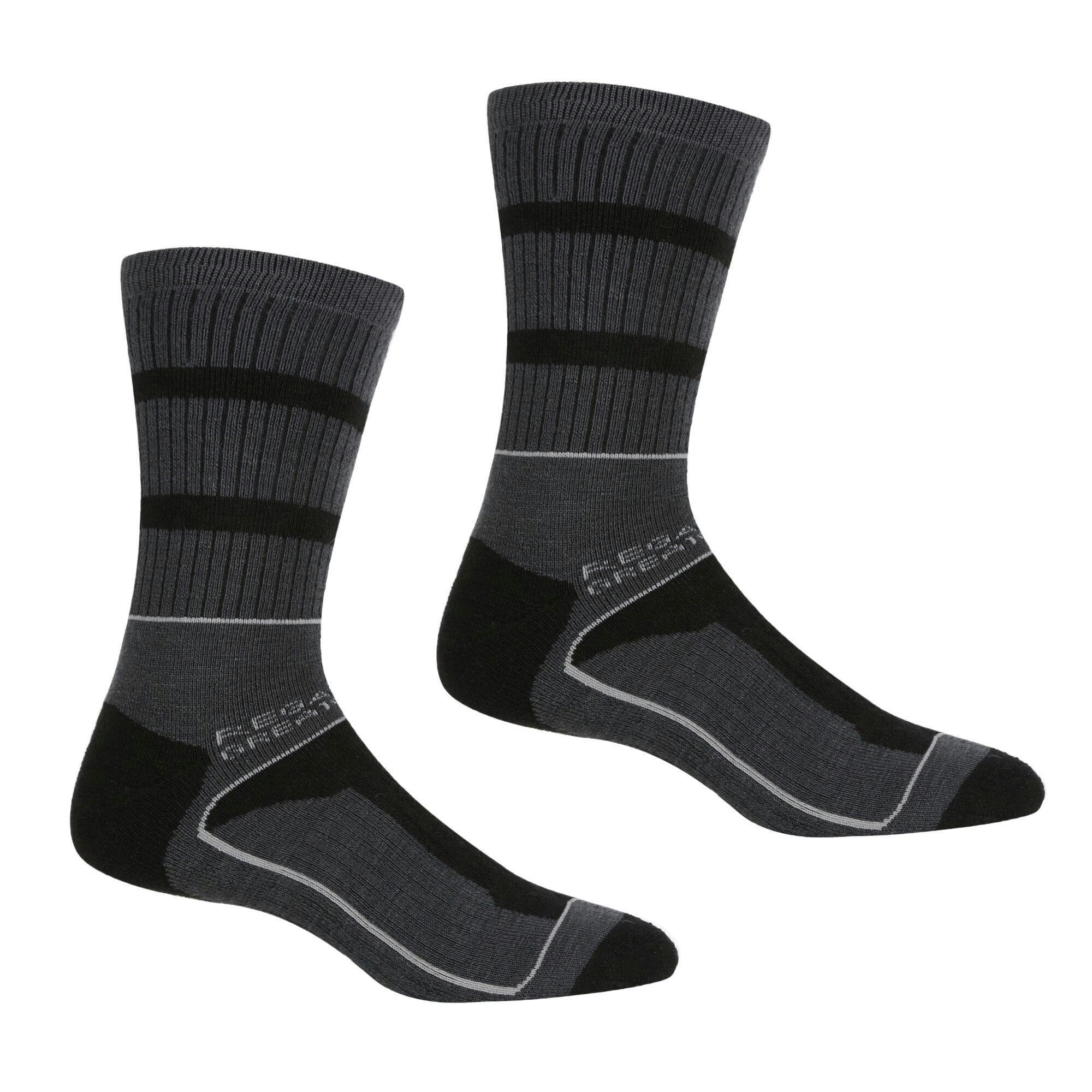 Regatta Men's Black/Dark Samaris 3 Season Socks (Pack Of 2) - Steel - 9 Uk-12 Uk - Steel - 35% Acrylic/30% Polyester/20% Wool/13% Polyamide/2% Elastane